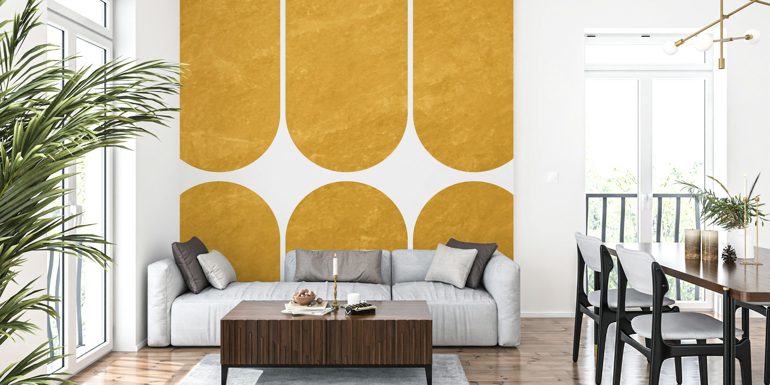 Golden mid-century arches pattern wallpaper