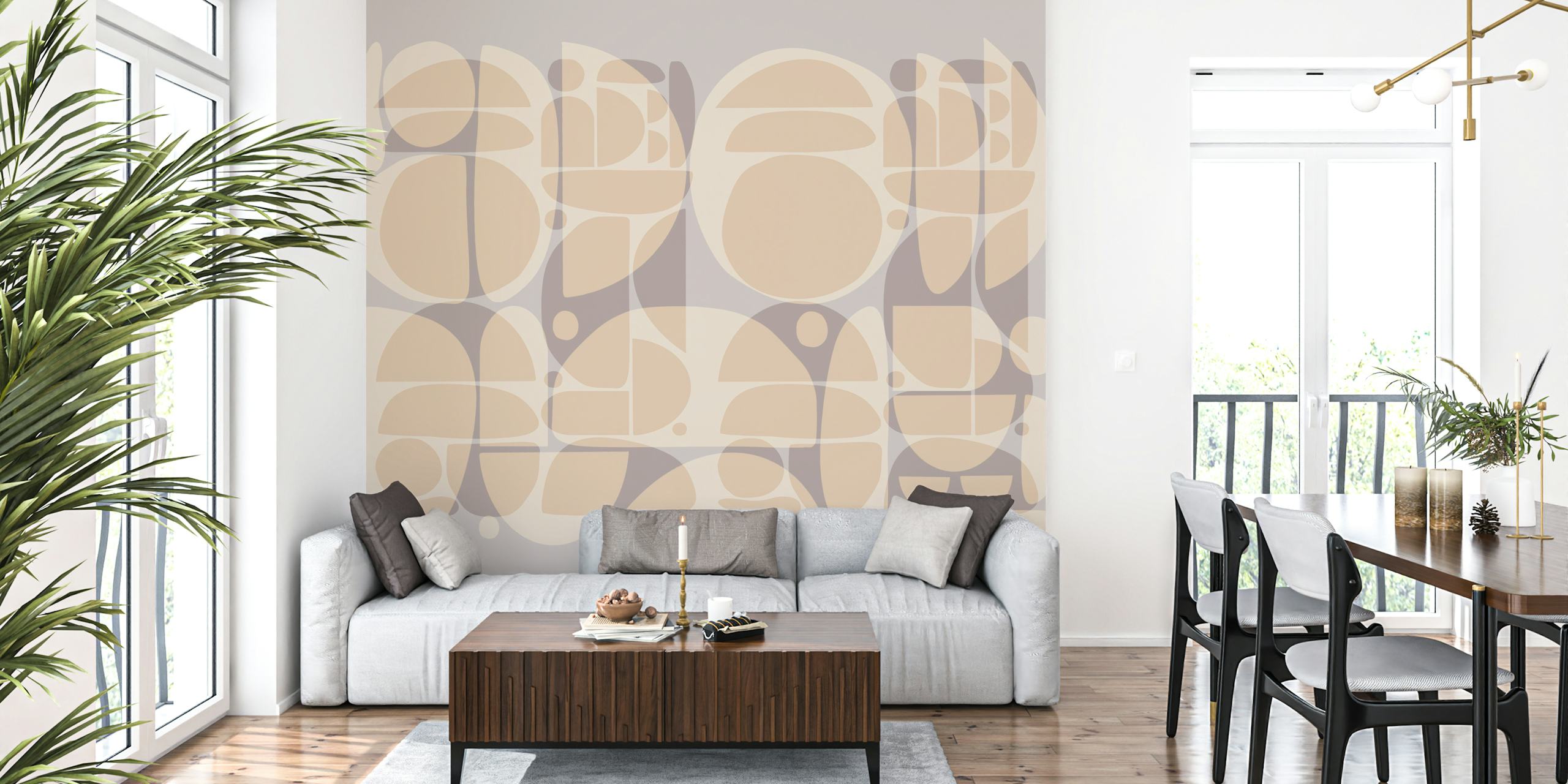 Geometric French Neutrals Bauhaus wallpaper in room
