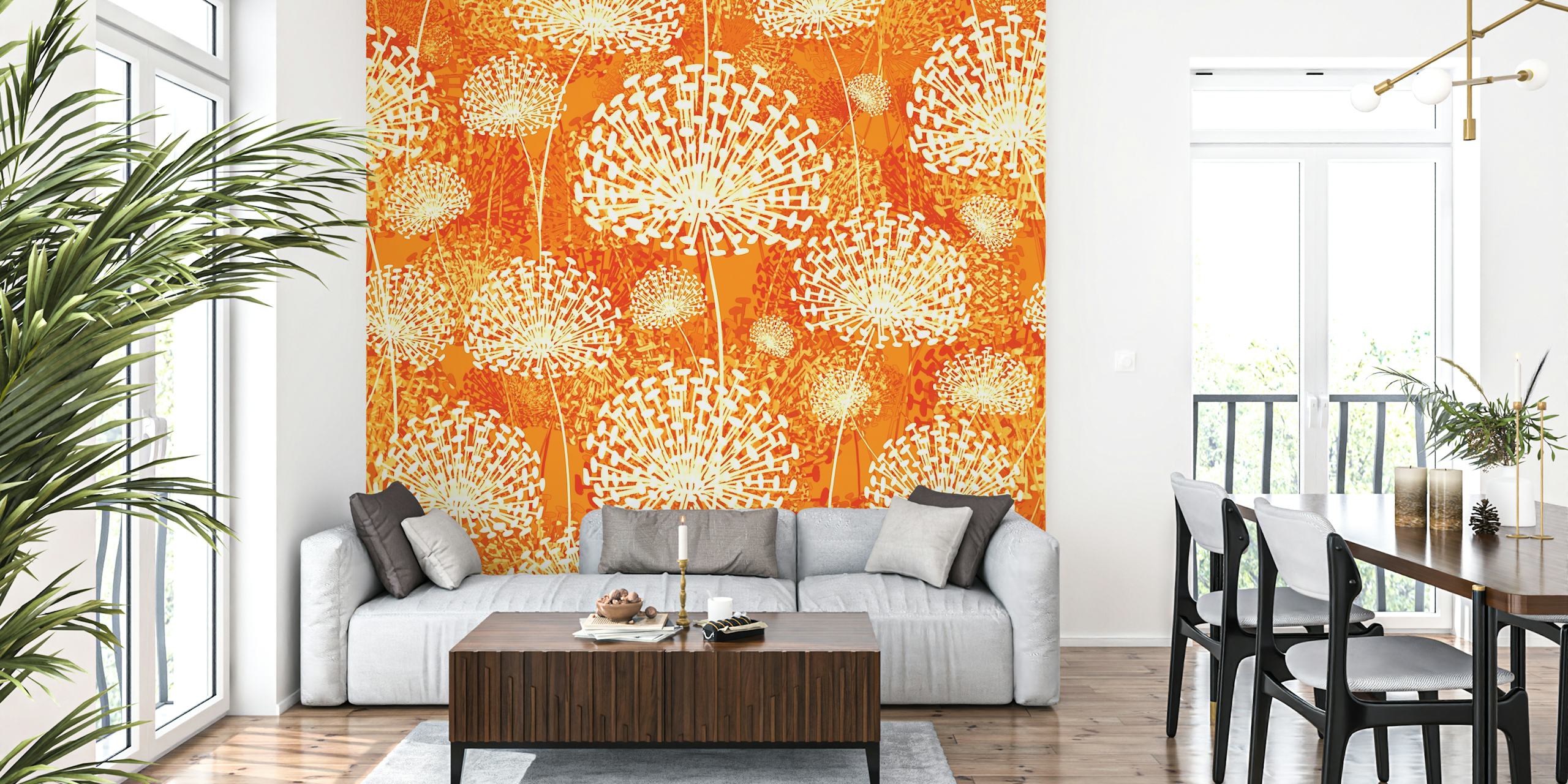Dandelions Orange wallpaper pattern