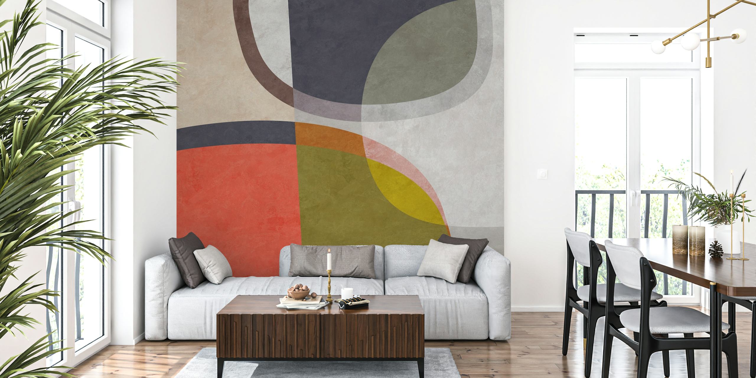 Abstract geometric shapes wall mural in earthy and pastel colors