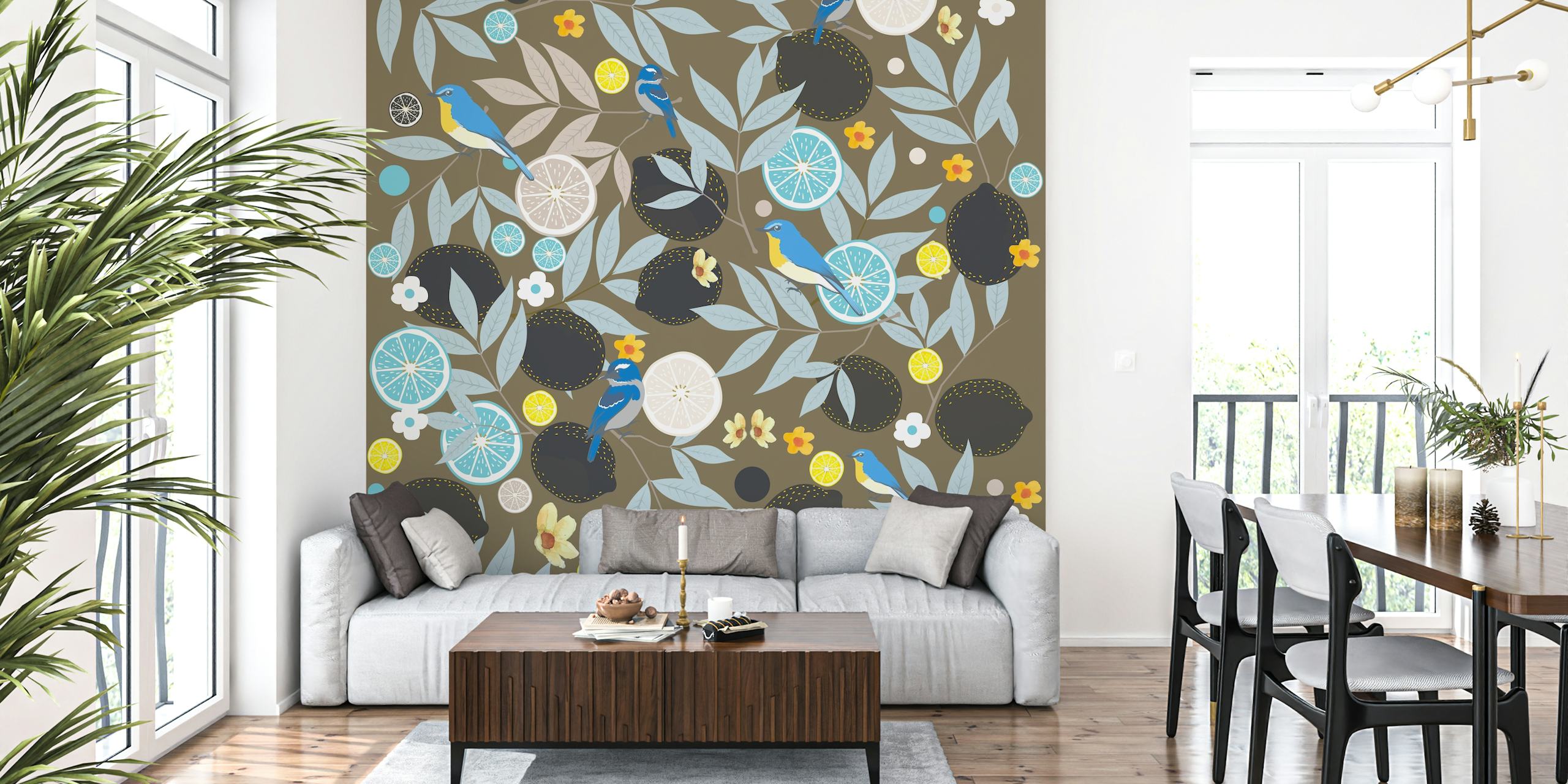Tapeta Paradise Garden in Brown Grey w pokoju