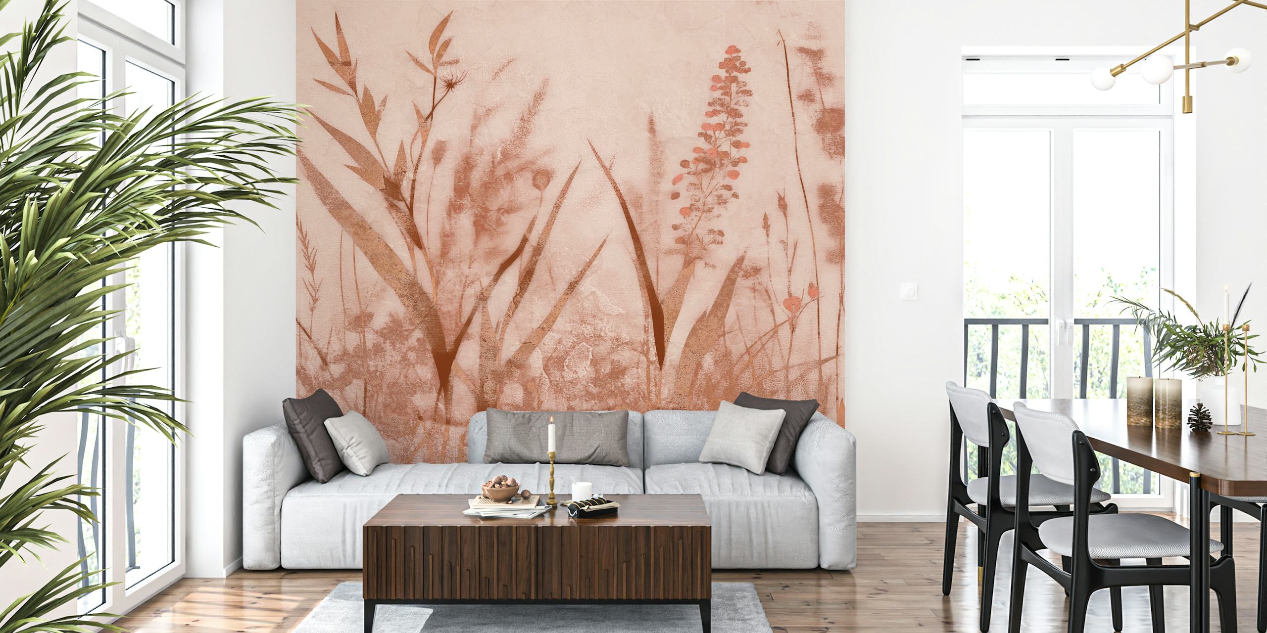 Japansk Wild Flower Meadow behang in een kamer