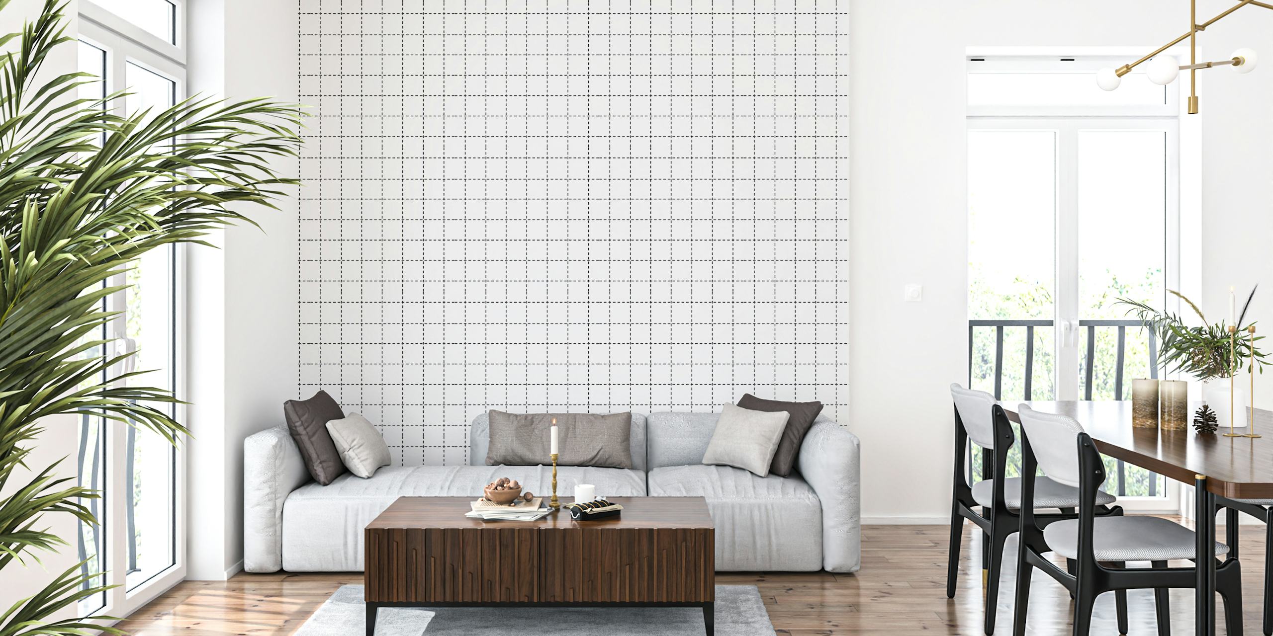 Chambre avec papier peint Grid Black and White