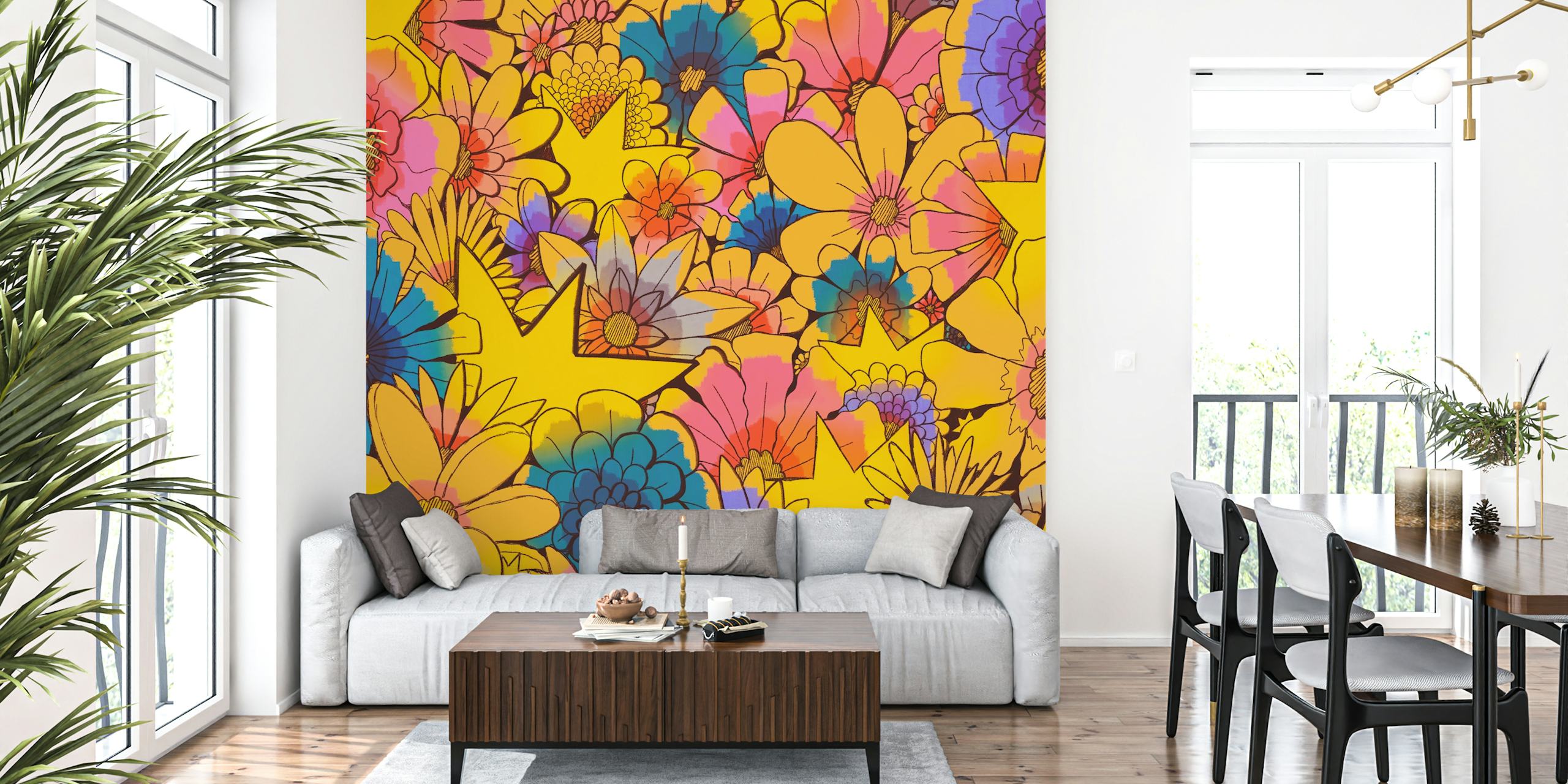 Carta da parati colorata stars and flowers in una stanza