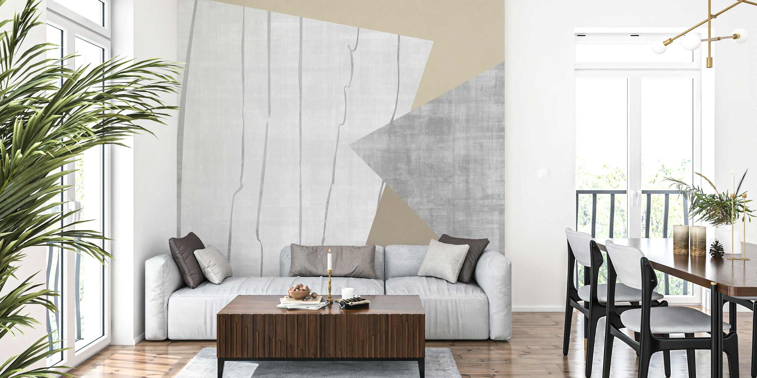 Geometric shapes in gray, white, and beige tones wallpaper
