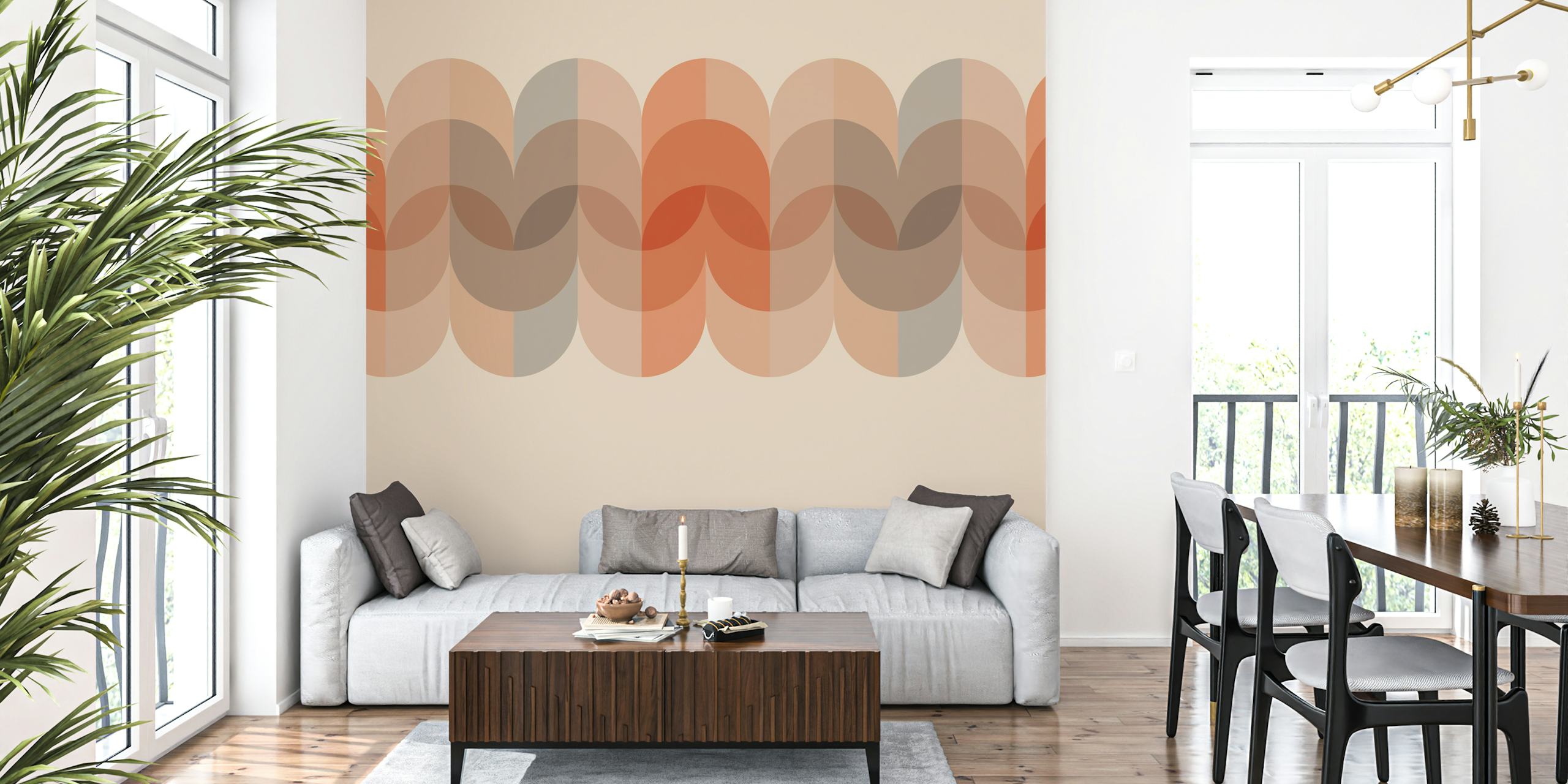 Calm Mid Century Leaf Border wallpaper in a room