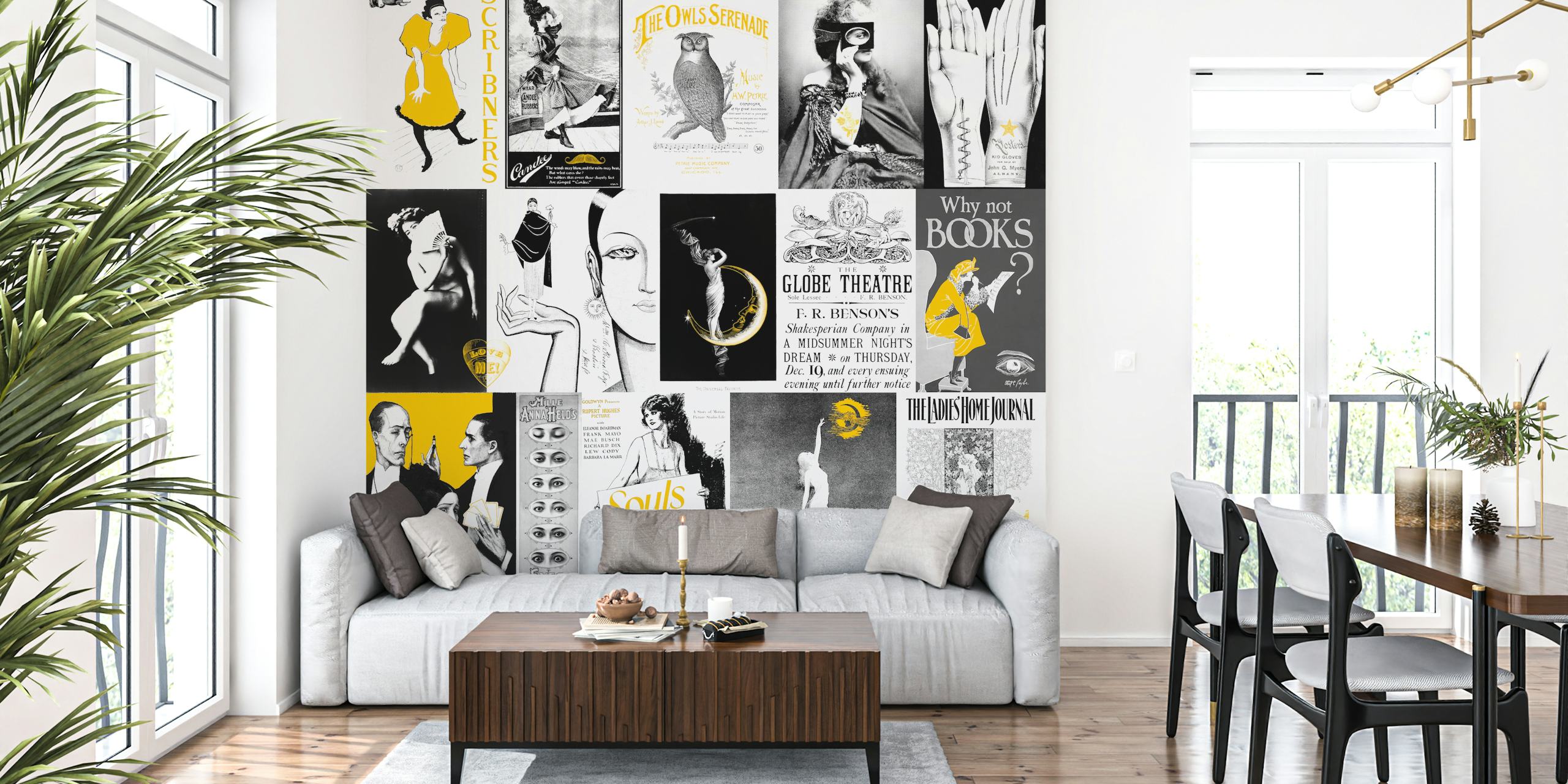 Vintage Art & Adds Mix Black White Amber tapet i et rom