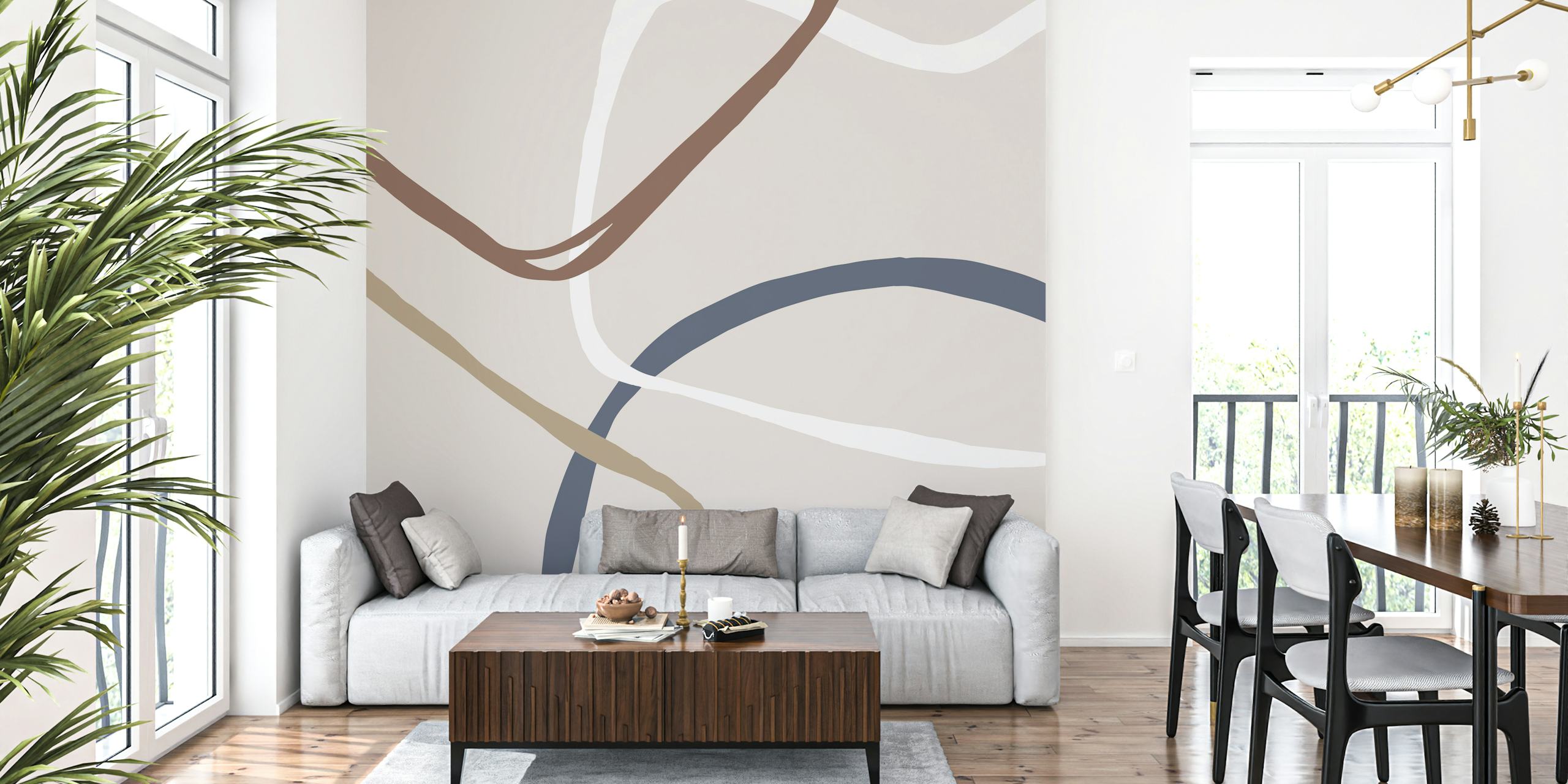 Abstract wall mural with smooth organic shapes in earthy tones