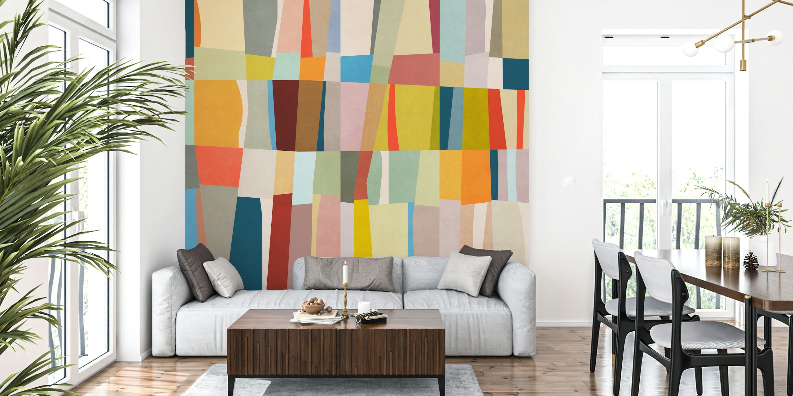 Colorful geometric pattern wallpaper with abstract shapes