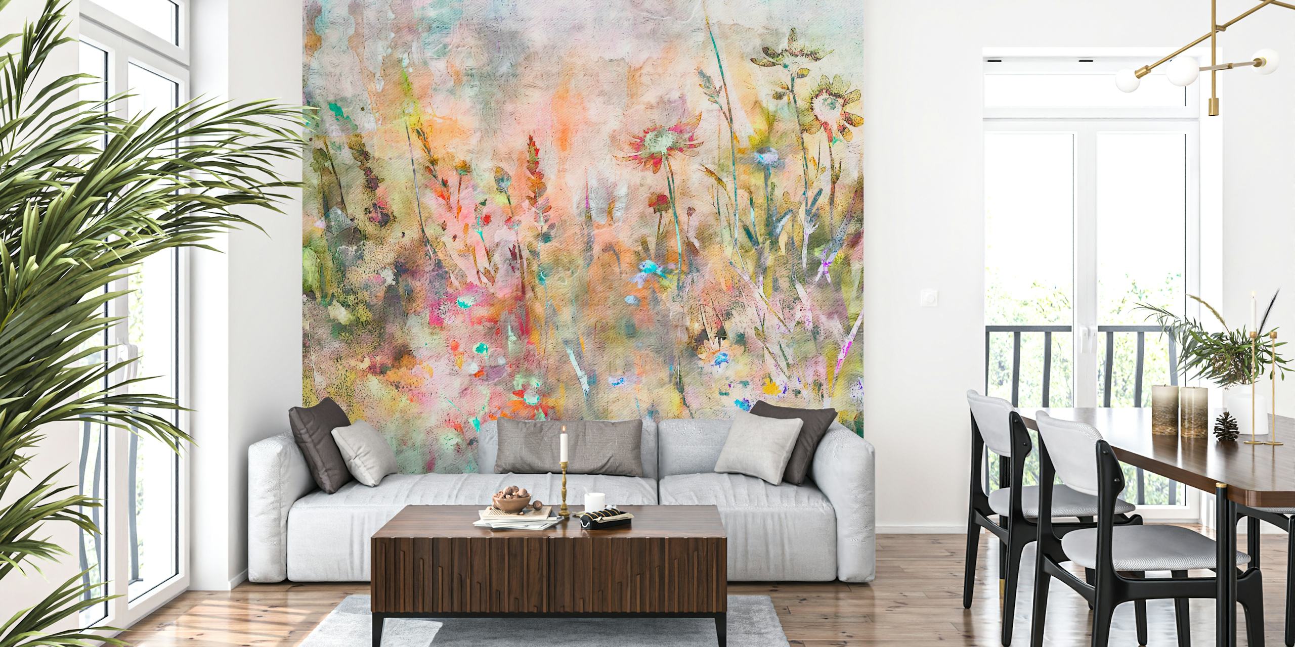 Akvarellimaalaus luonnonkukista pehmeällä väriyhdistelmällä