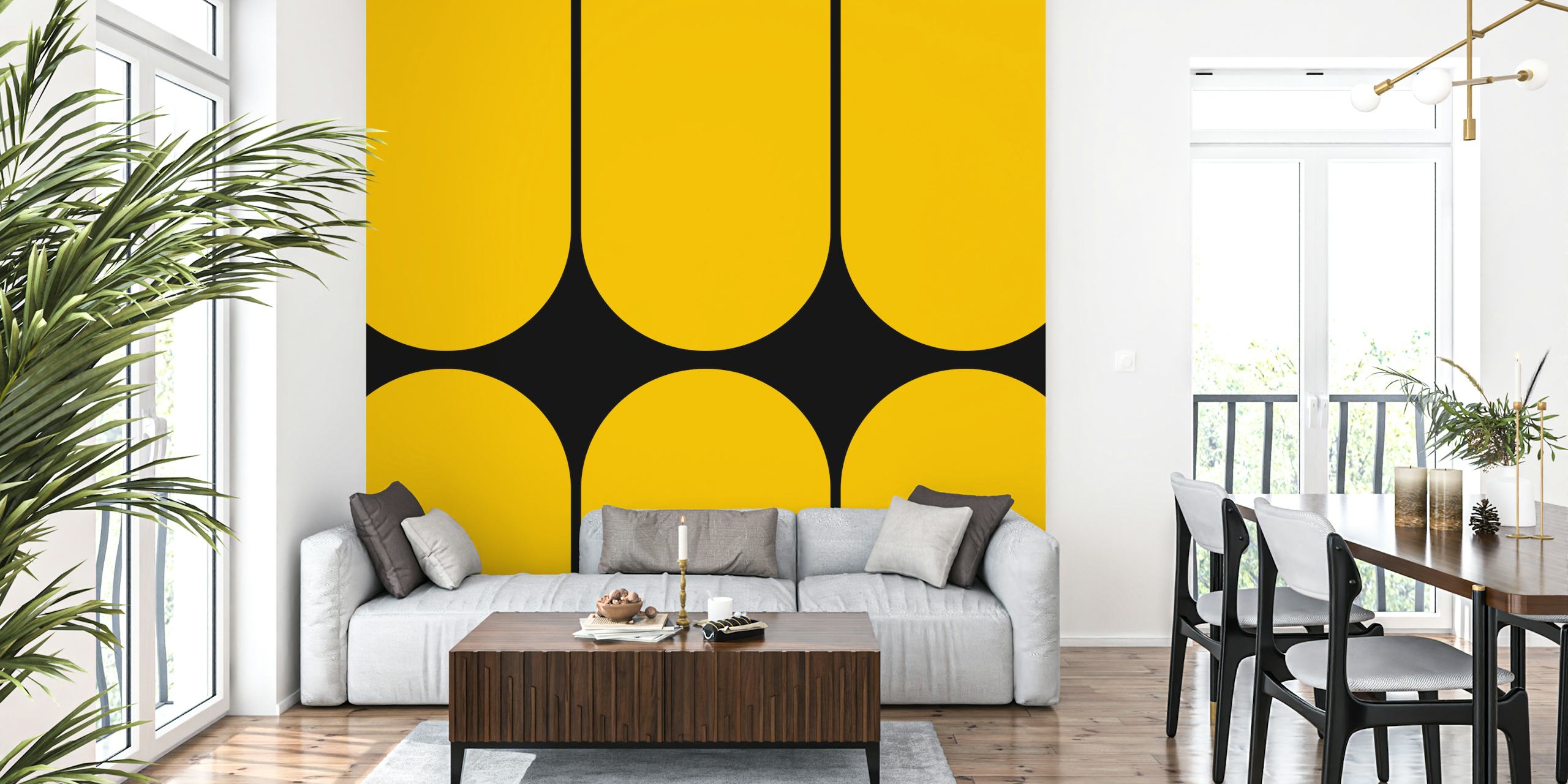 Yellow and black geometric pattern wallpaper