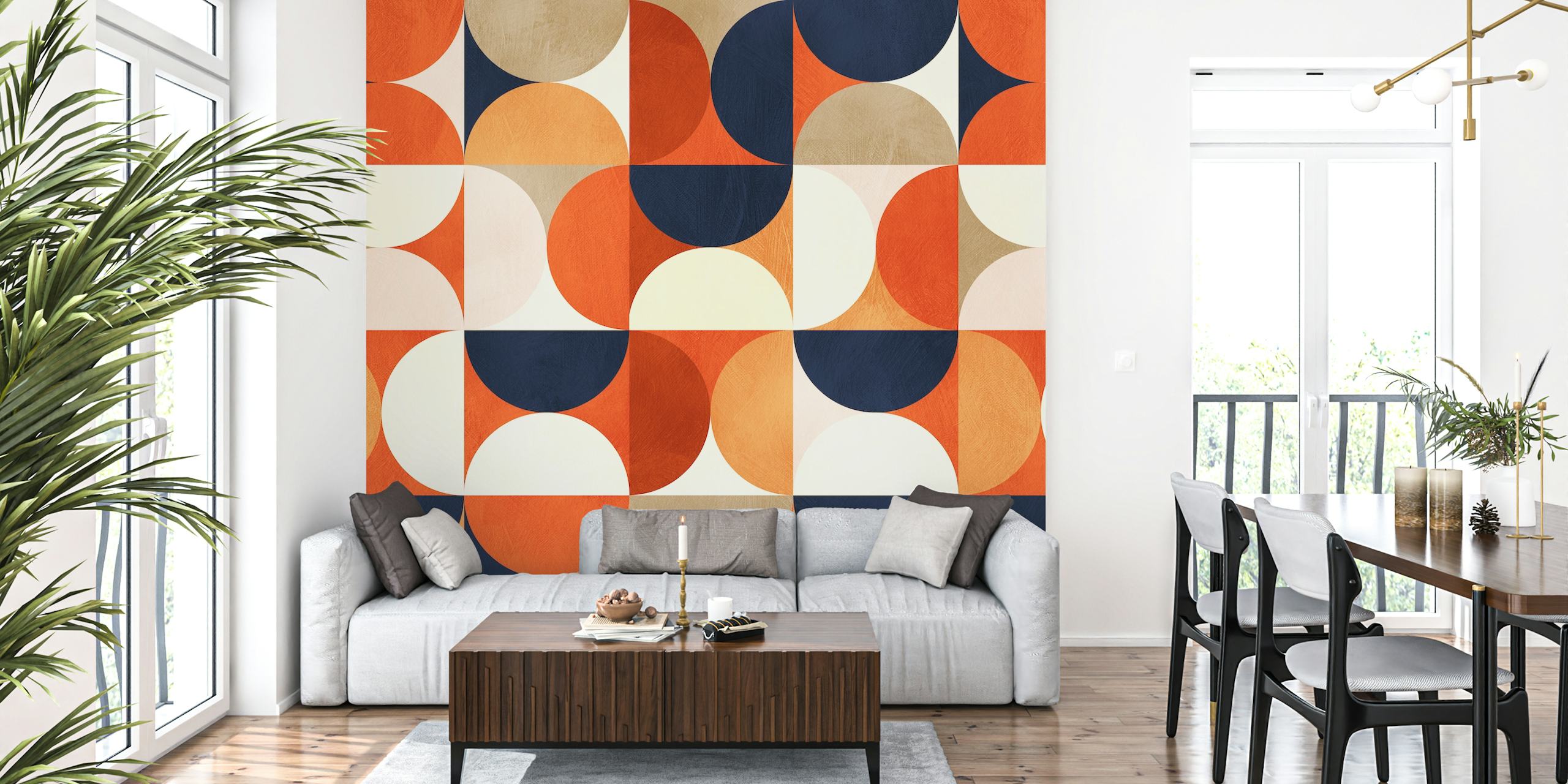 Mid-century modern tapetti lämpimissä earth tones