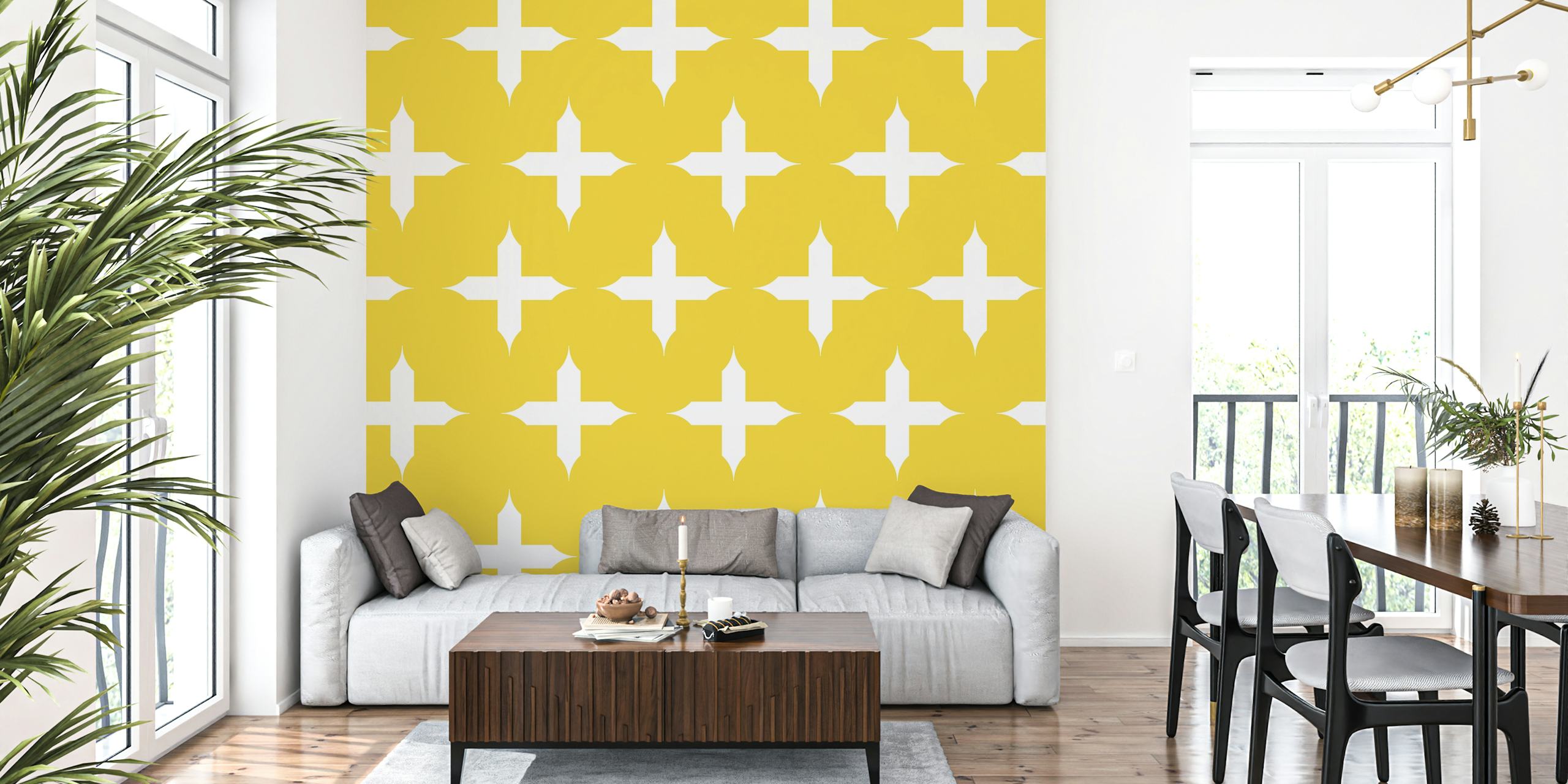 Tapeta Mustard Yellow Cross Pattern w pokoju