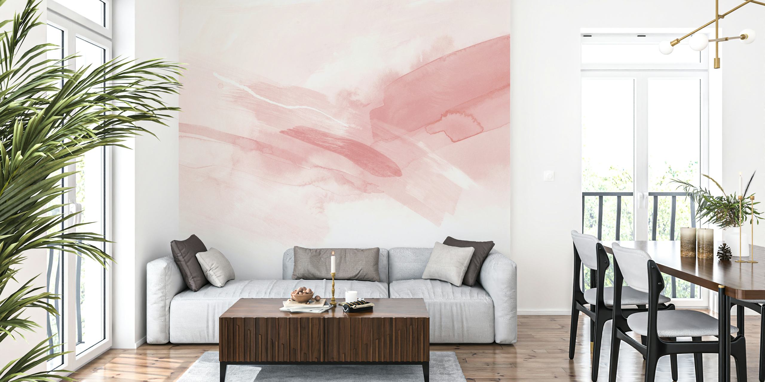 Brush strokes pink tones tapet i ett rum