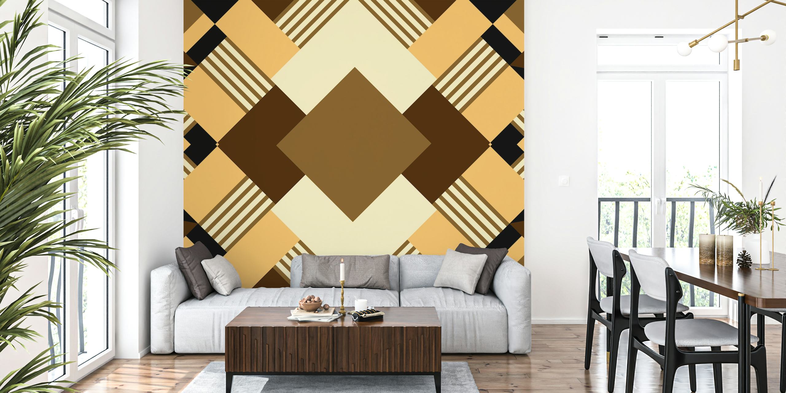 Neutral earthy stripes wallpaper in a room