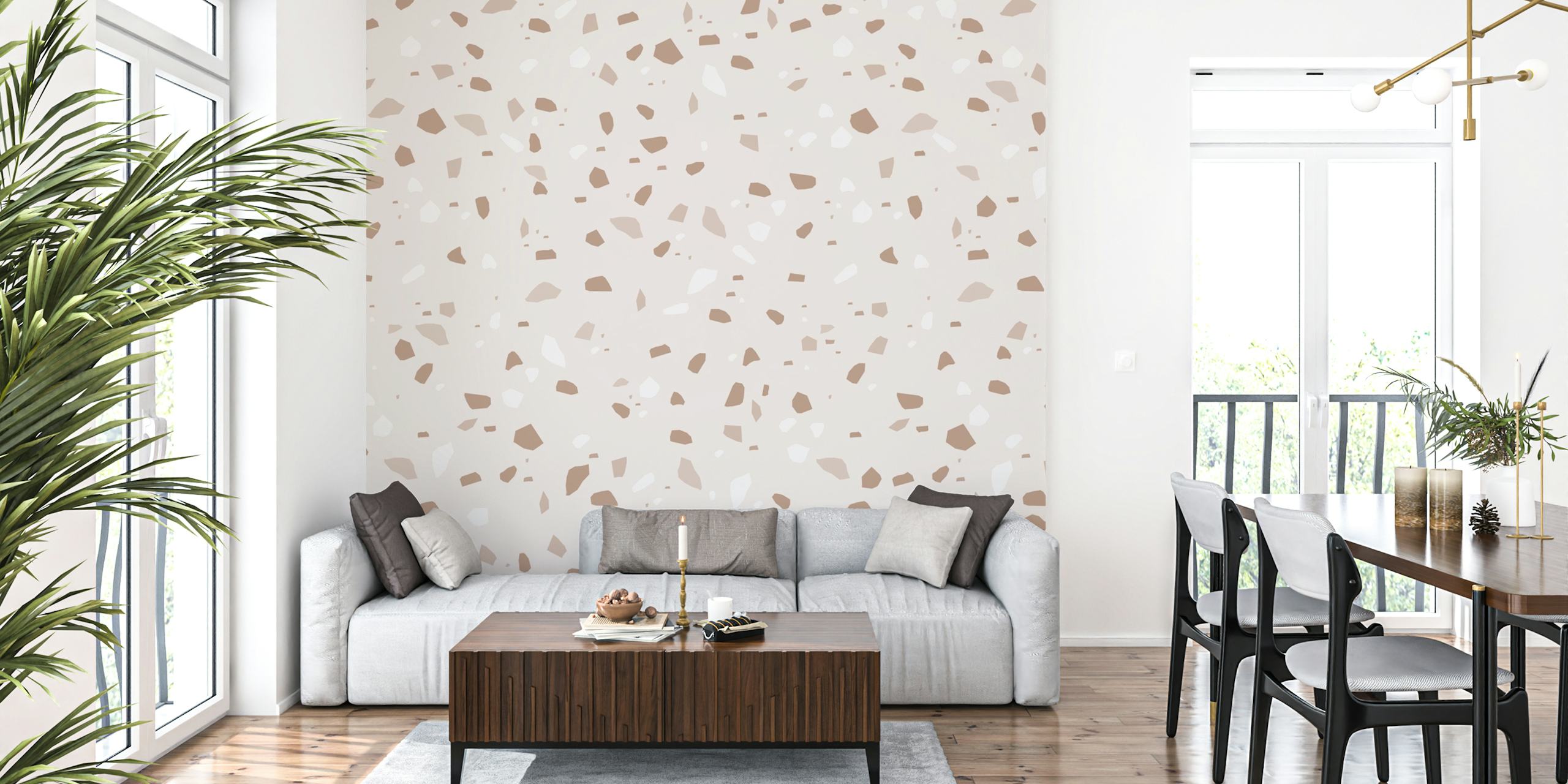 Beige terrazzo pattern with white and brown speckles wallpaper
