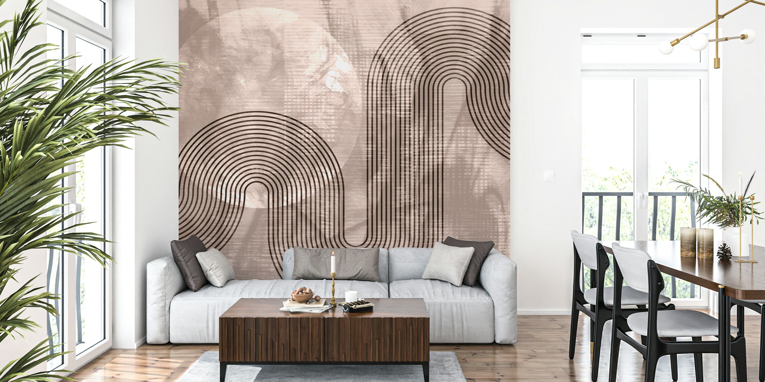 Earthy Seventies Wave Geo Wallpaper in einem Zimmer