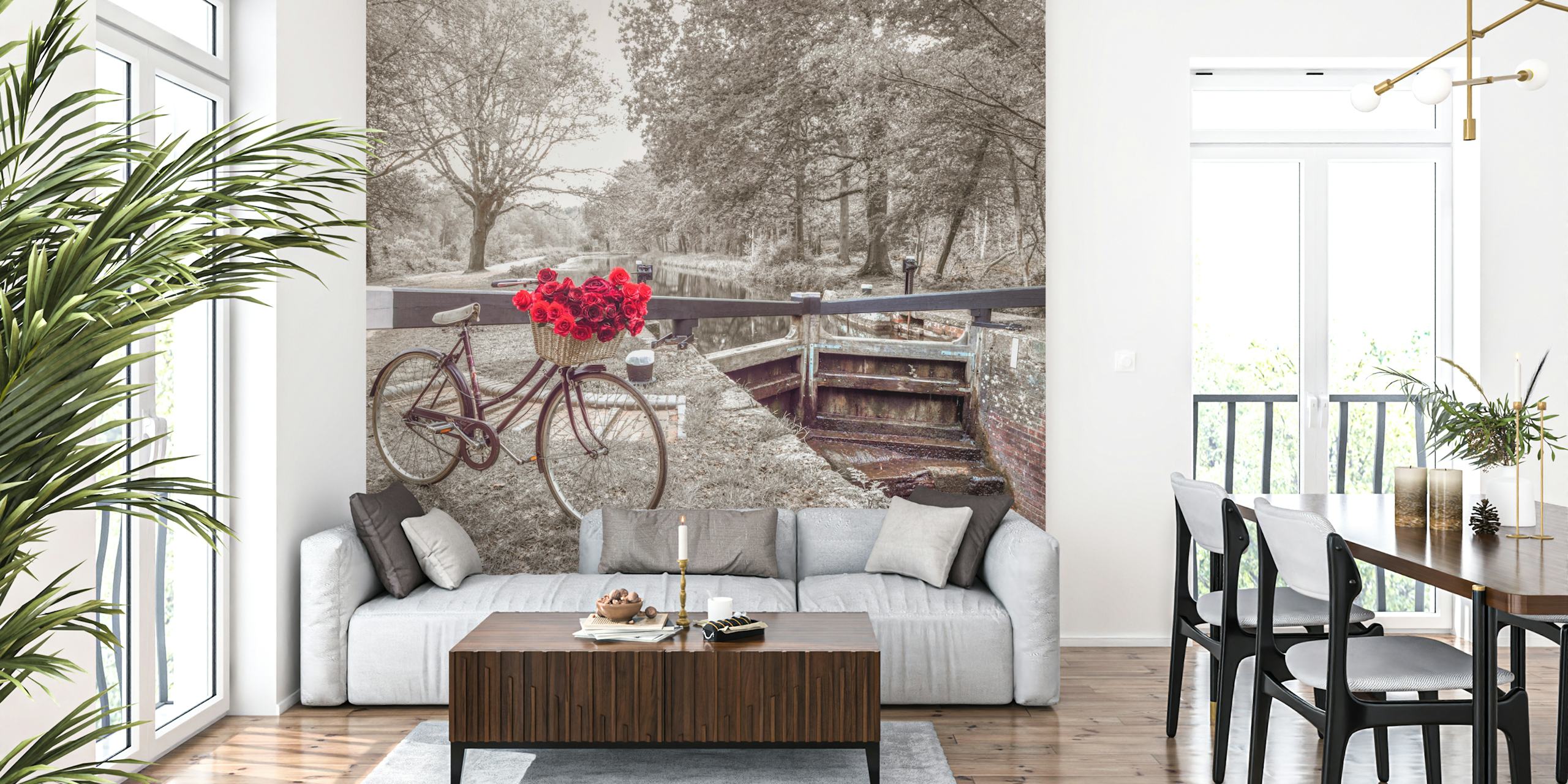 Canal Romance tapet med en sykkel og roser