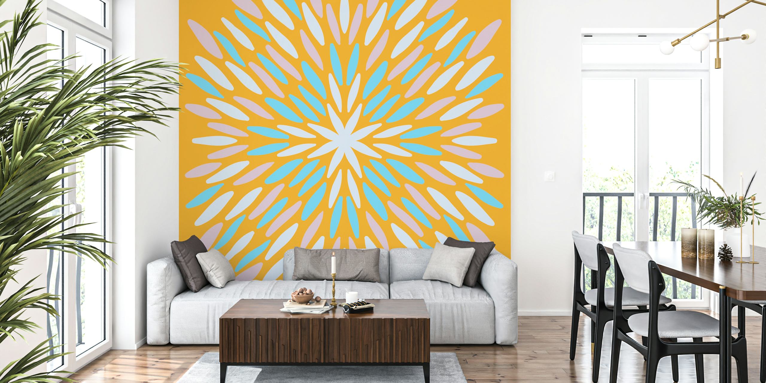 Papier peint Petal Burst en orange et bleu