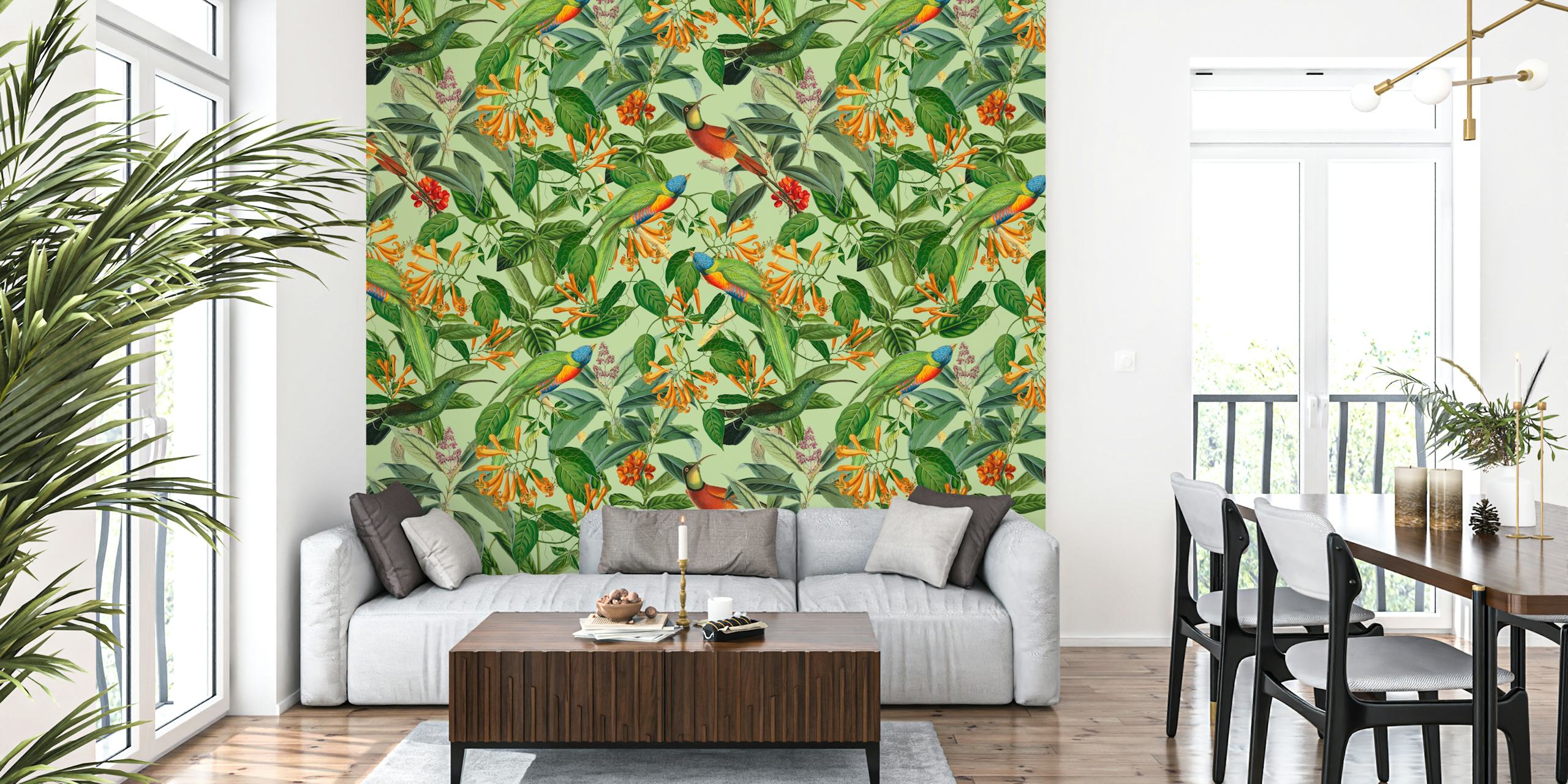 Papel tapiz de jungla tropical con lorikeets