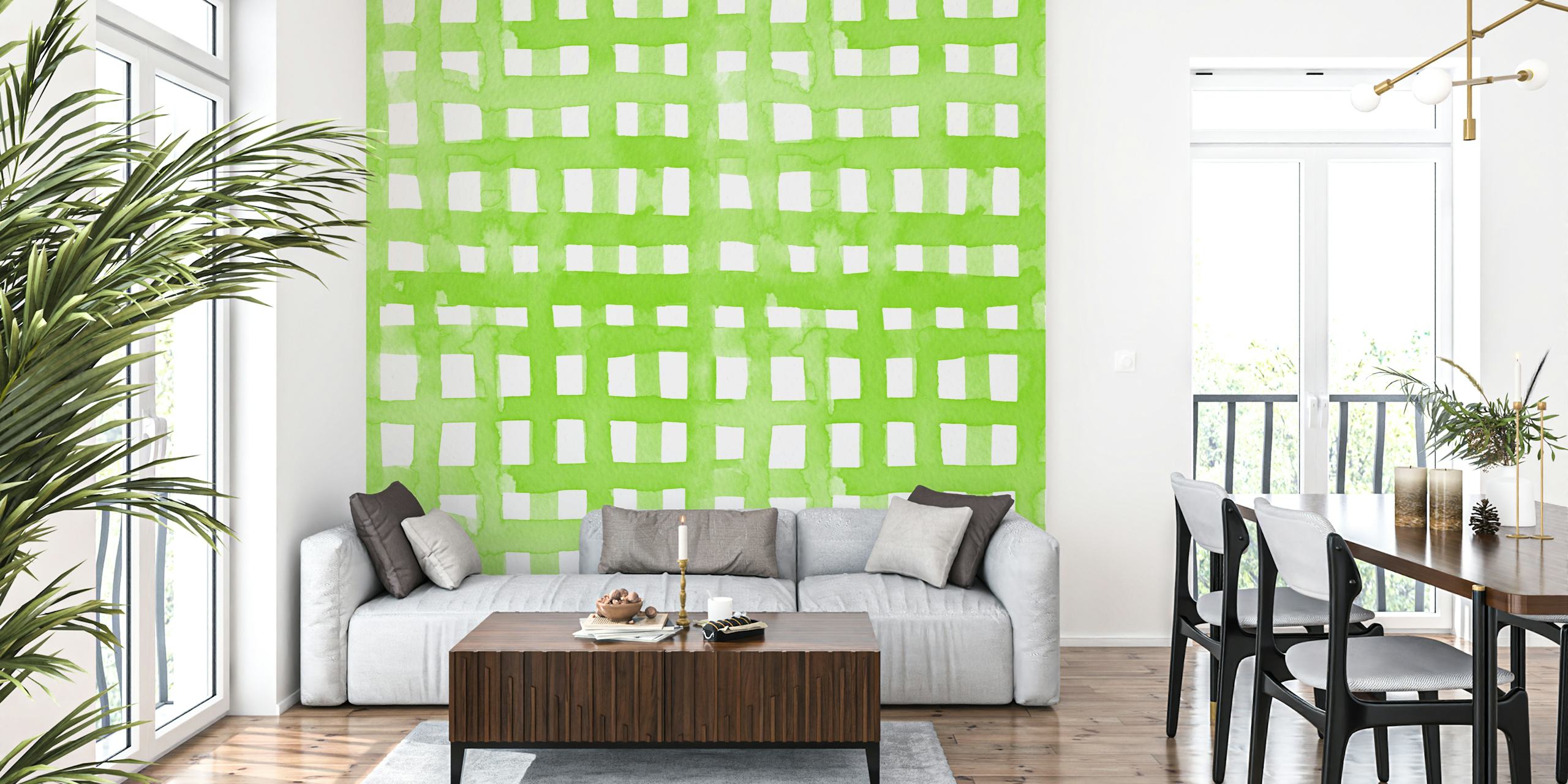 Green watercolor grid pattern wallpaper