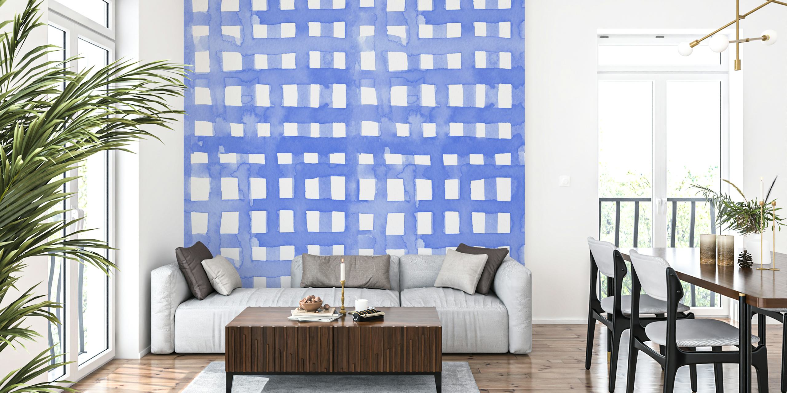 Watercolor violet grid pattern on wallpaper