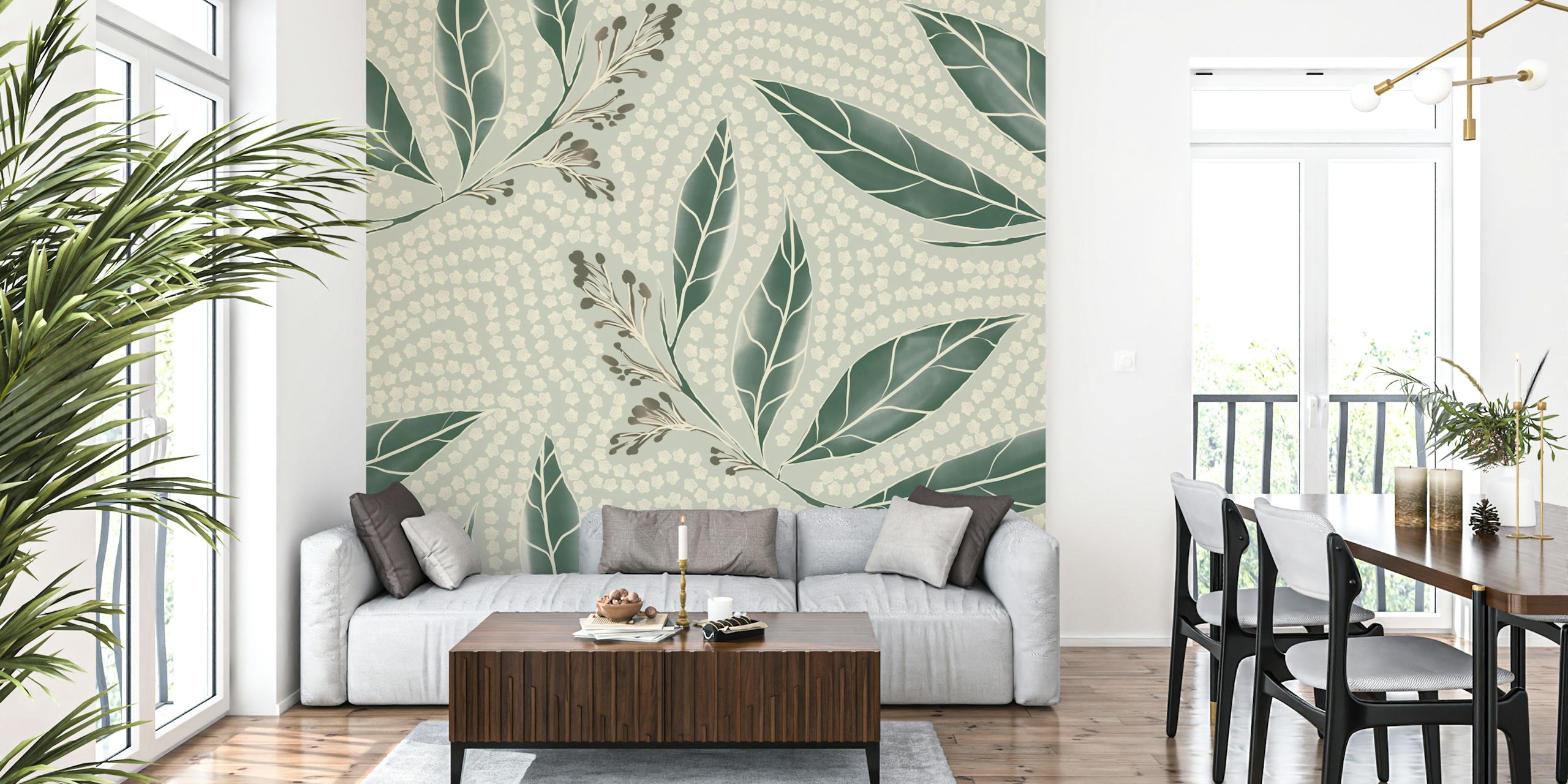 Eucalyptus leaves on a textured light background wallpaper