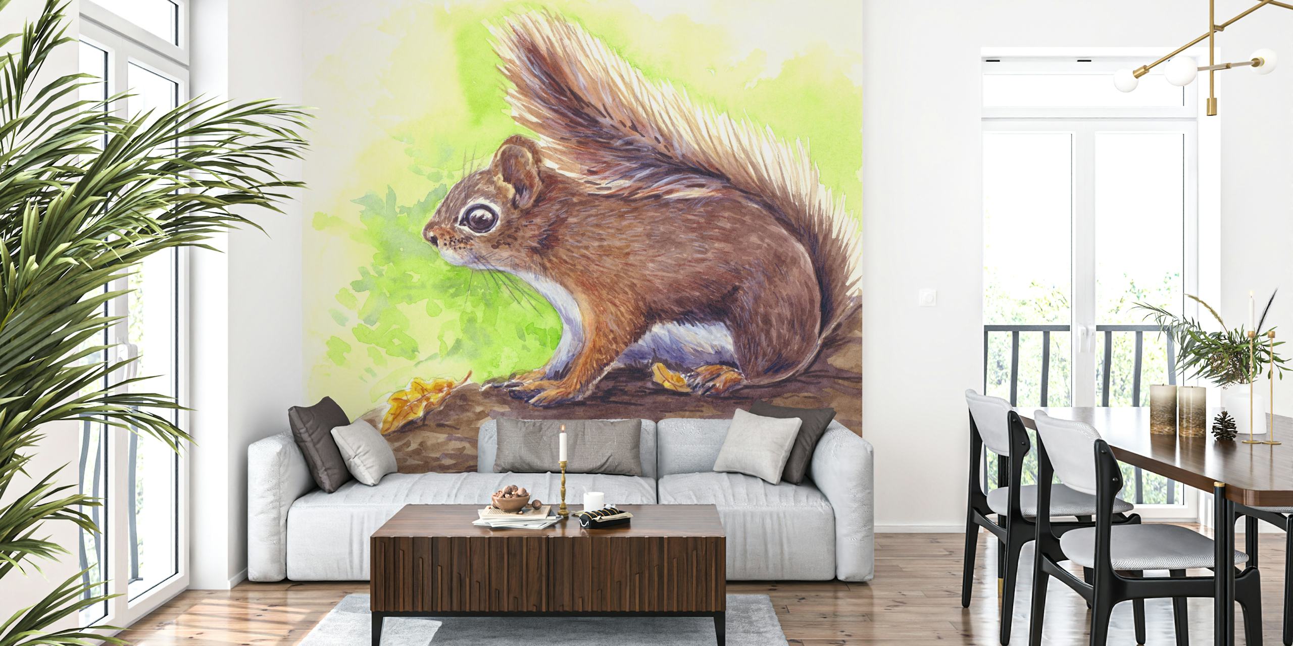 Squirrel wallpaper in a lively room