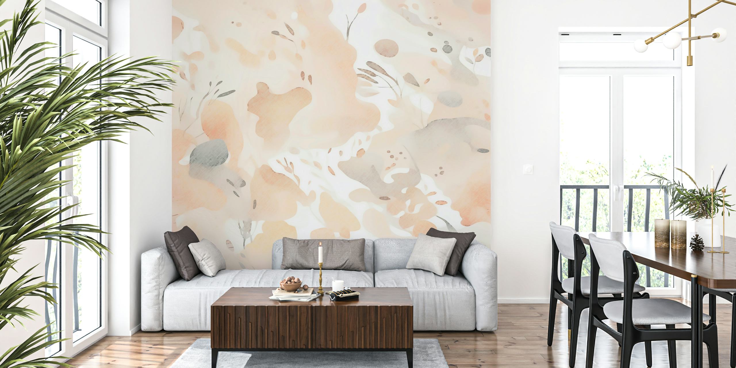 Soft Peach Wildflower Meadow wall mural with subtle floral design