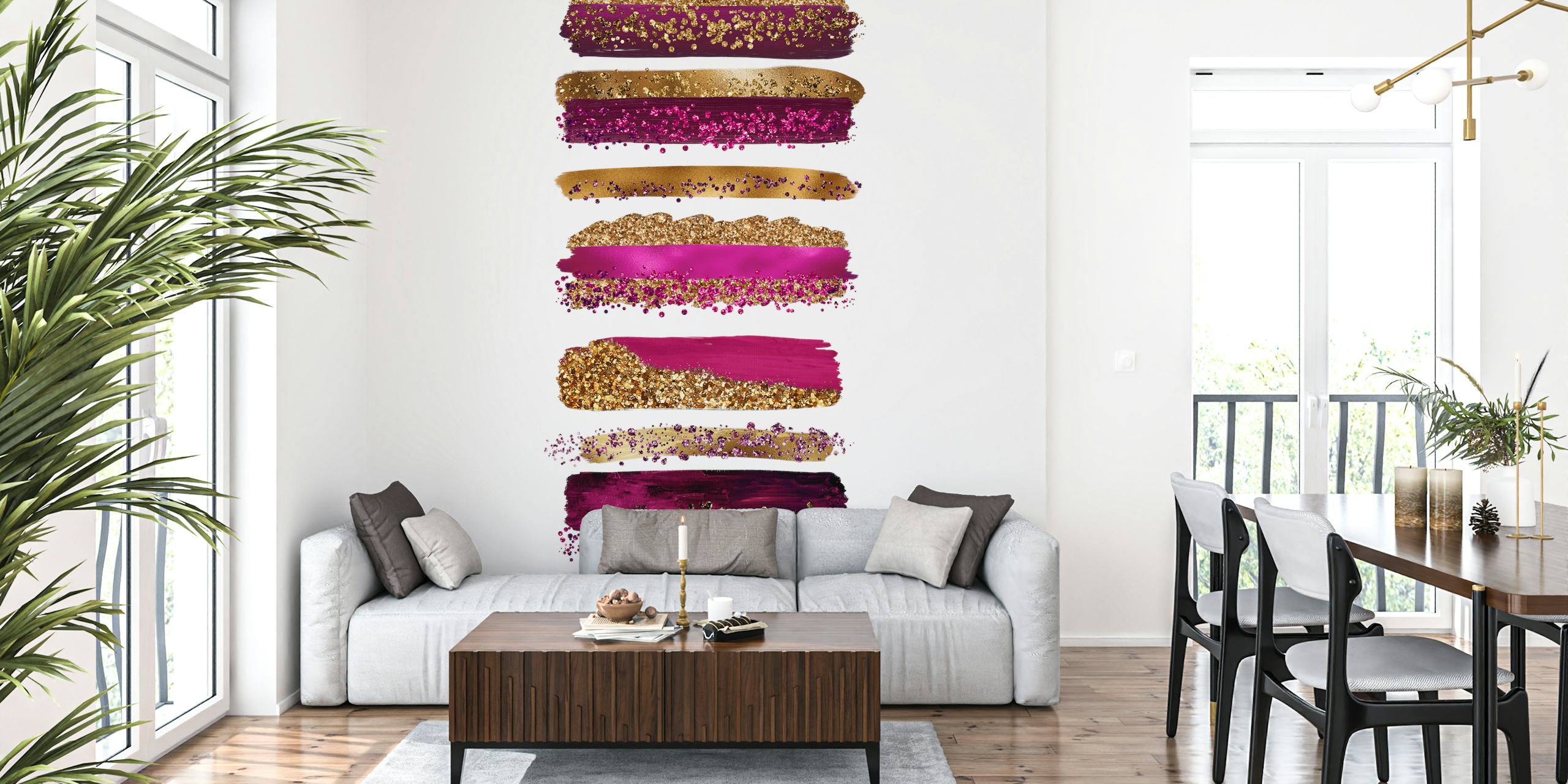Gold Purple Metal Strokes τοιχογραφία με λαμπερές υφές