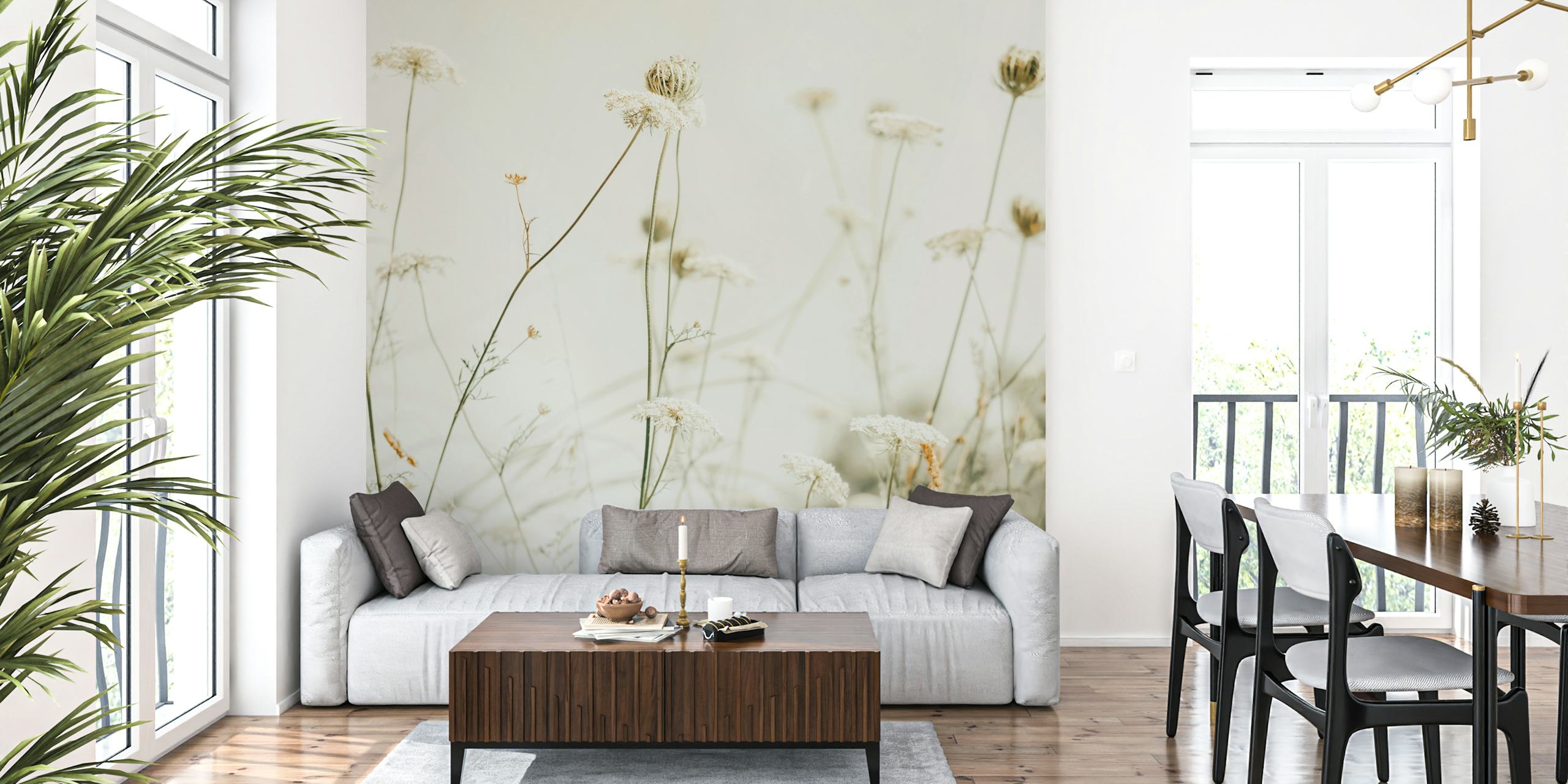 Eterisk äng med vilda blommor och gräs väggmålning