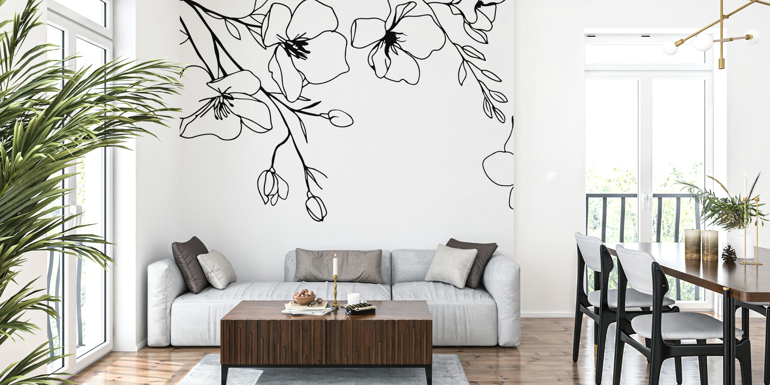 Papel tapiz Minimalist flower drawing en una habitación