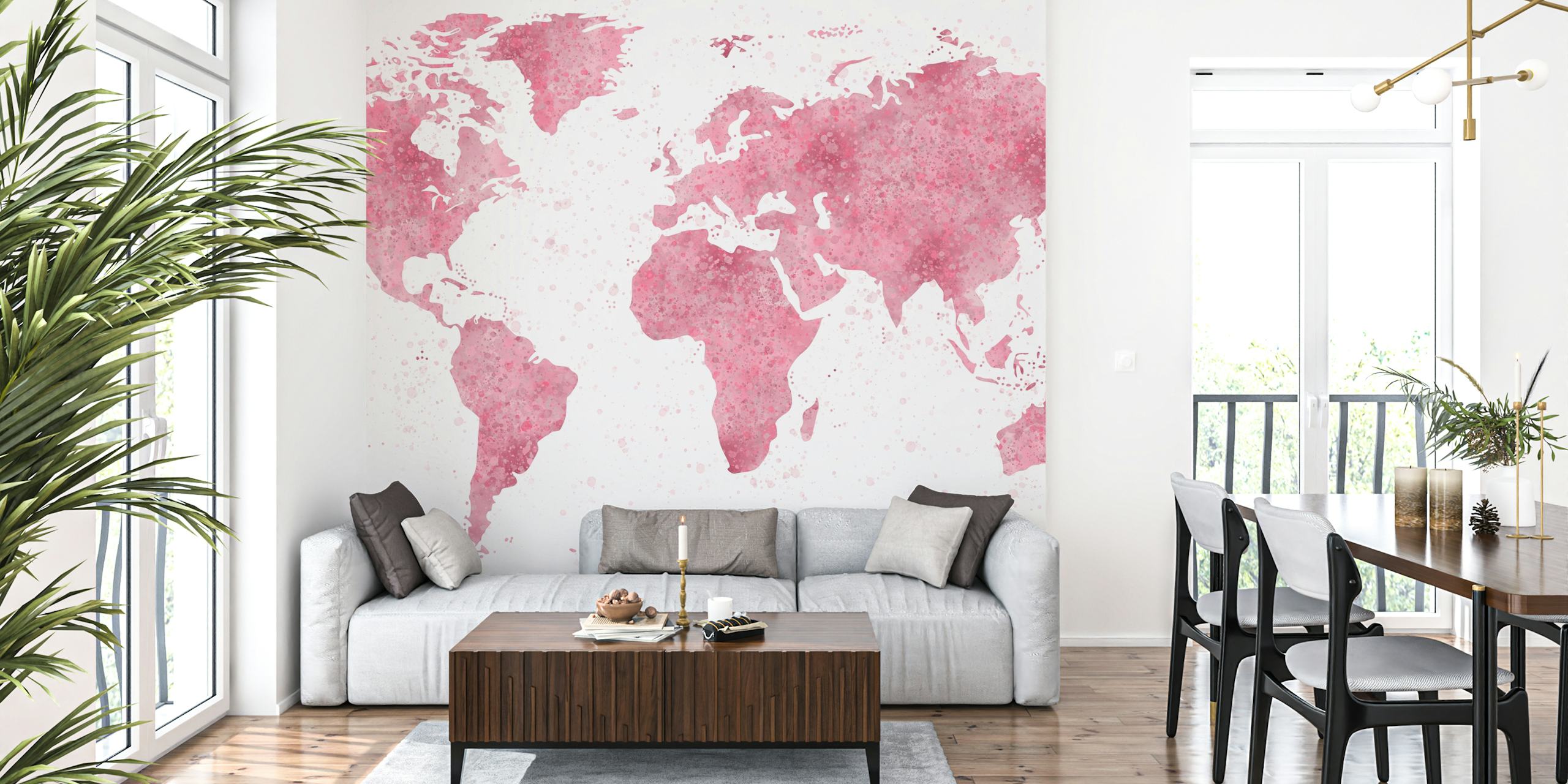 World Map Mural Pink wallpaper in a room