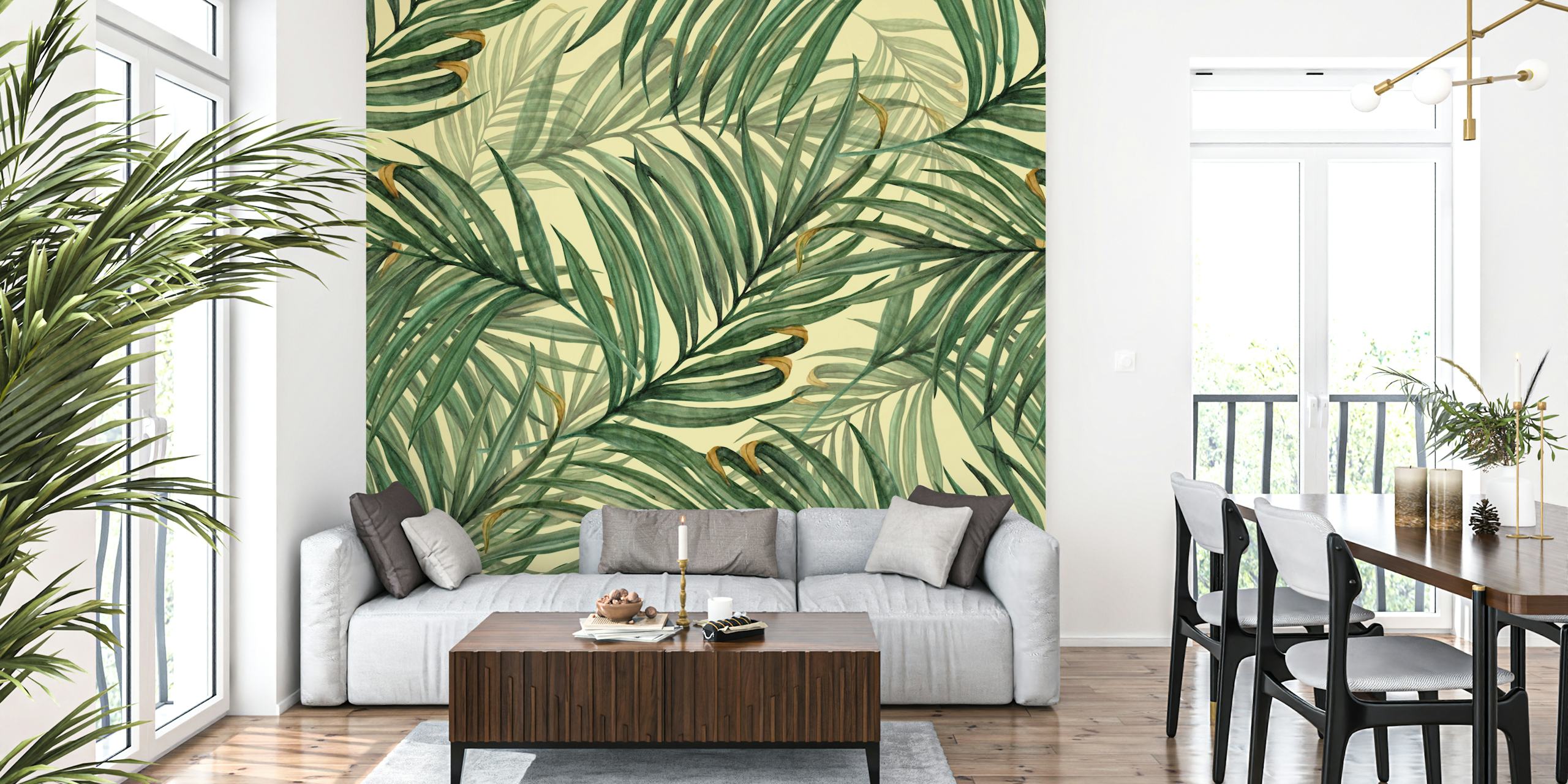 Ταπετσαρία Palm Leaves σε κρεμ χρώμα