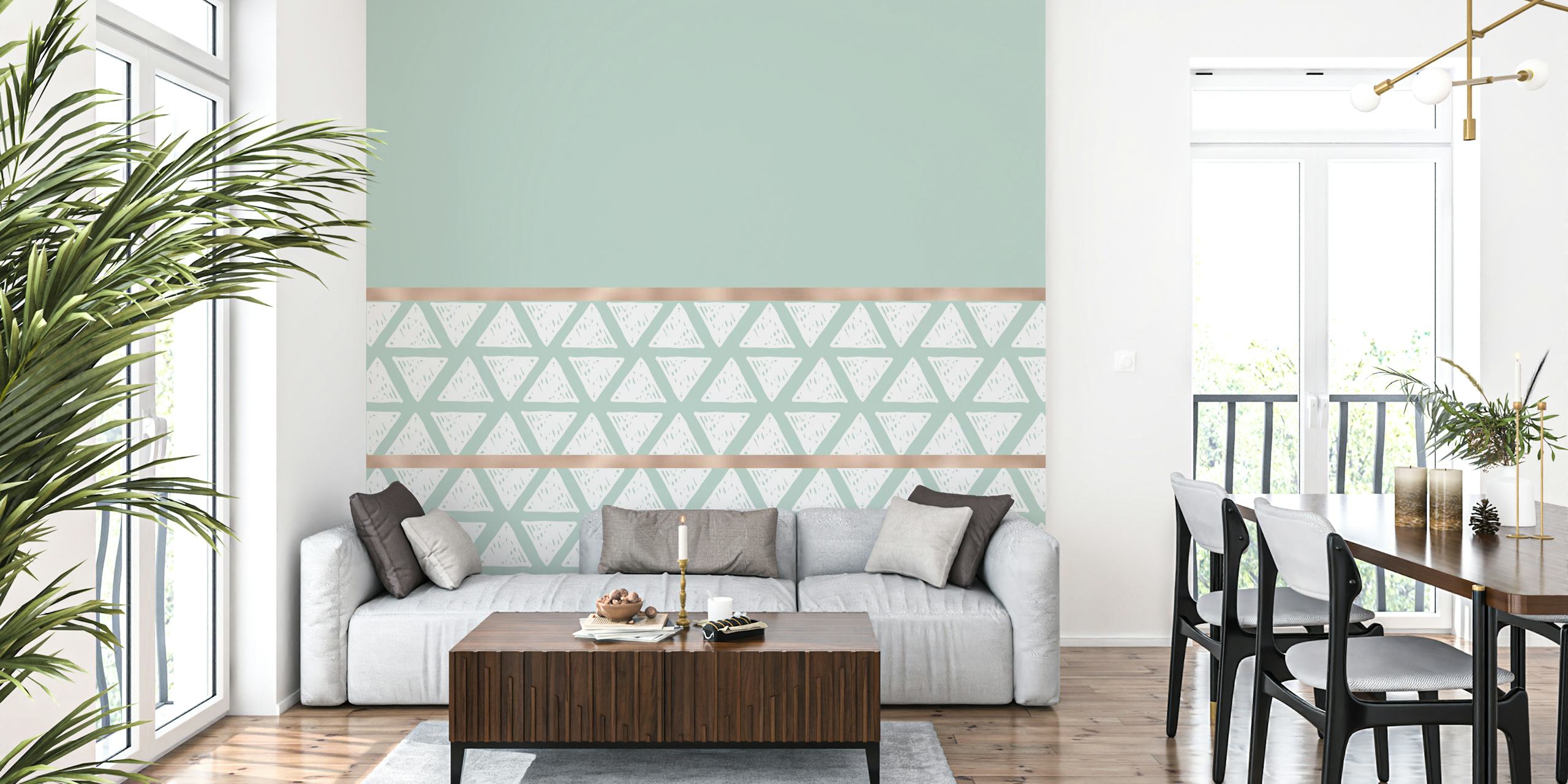 Tranquil triangles wallpaper in a room