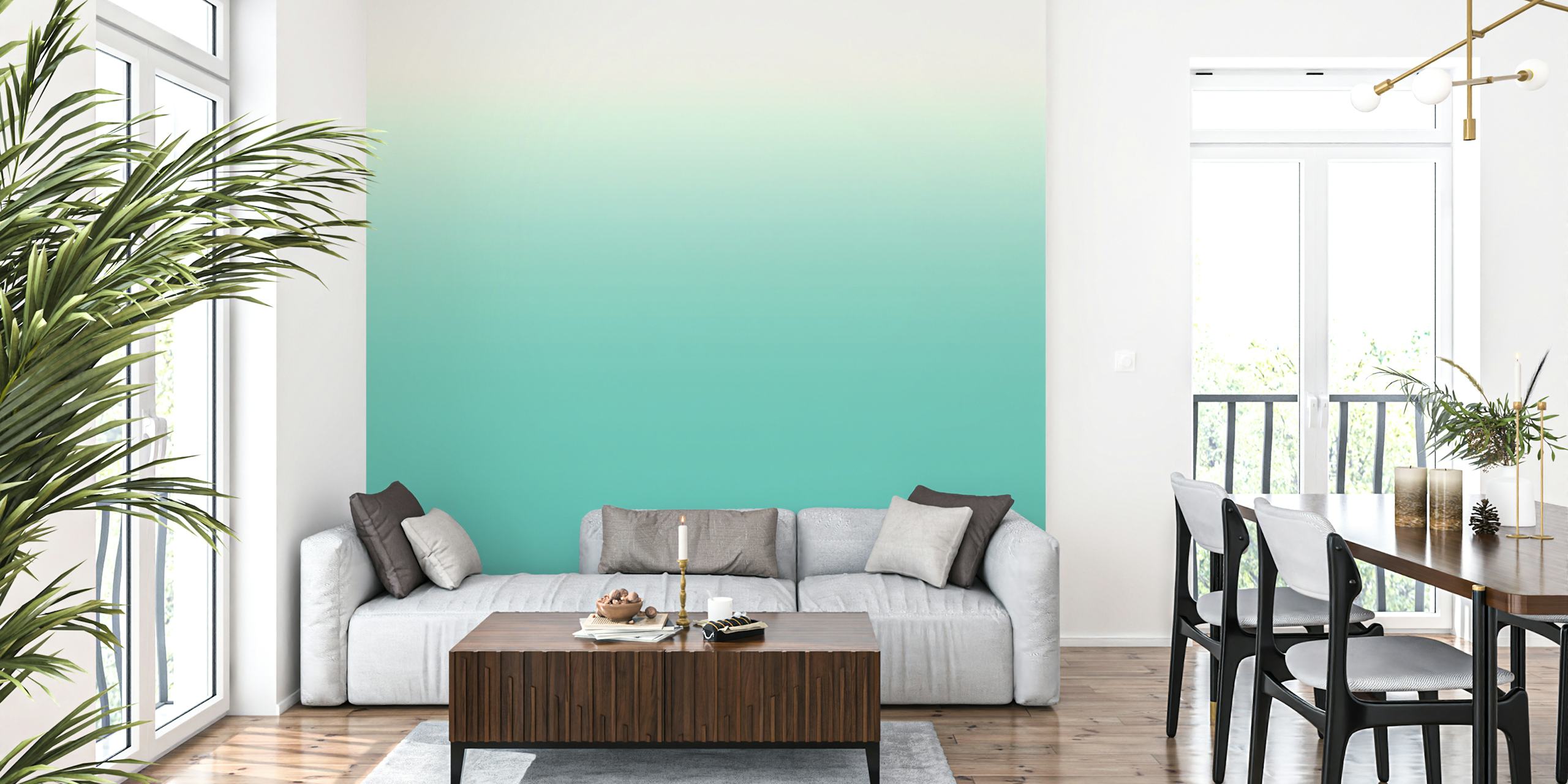 Soothing ombre aqua wallpaper in a room