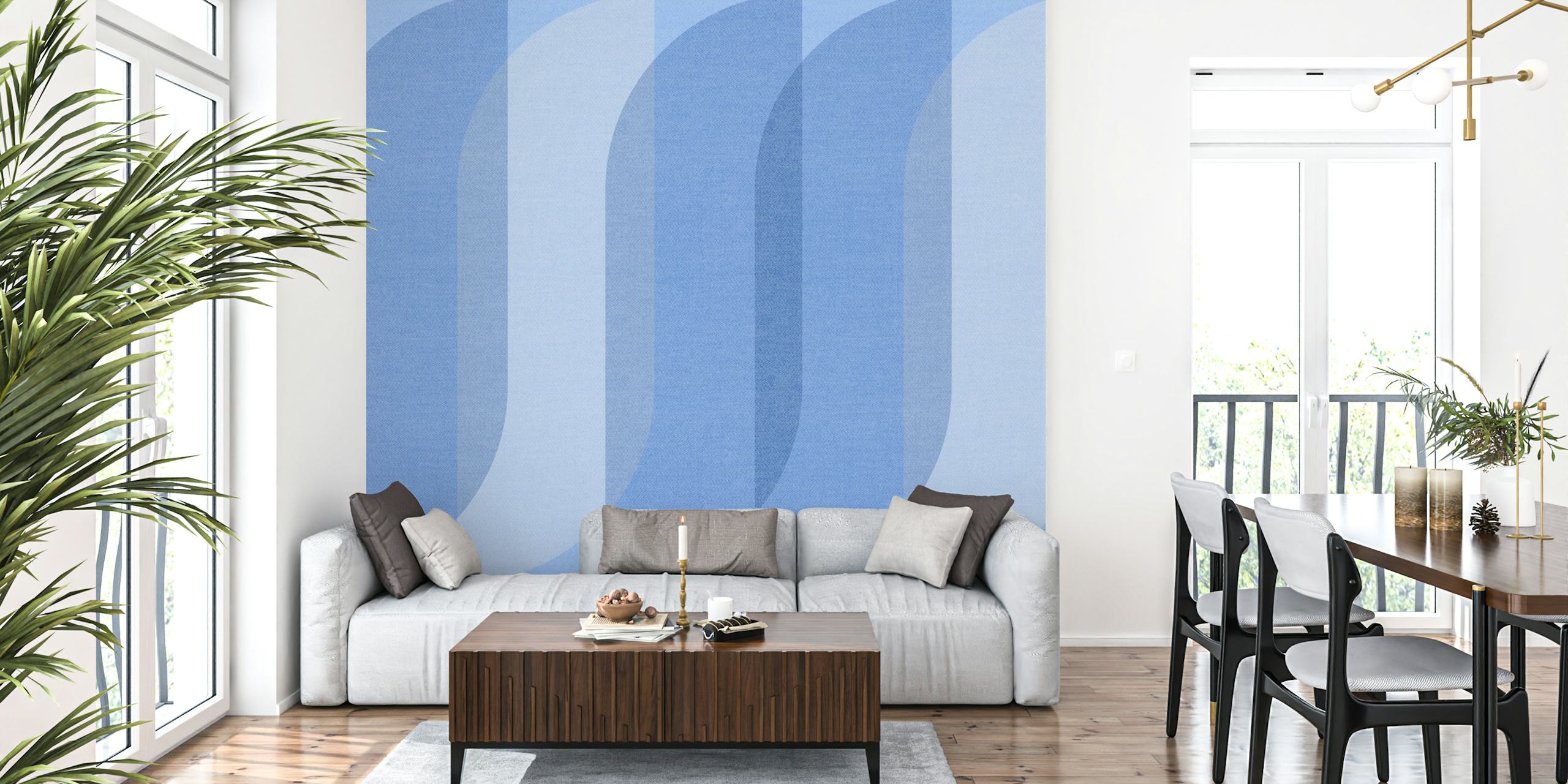 Calm Indigo Vintage Shapes wallpaper in a room