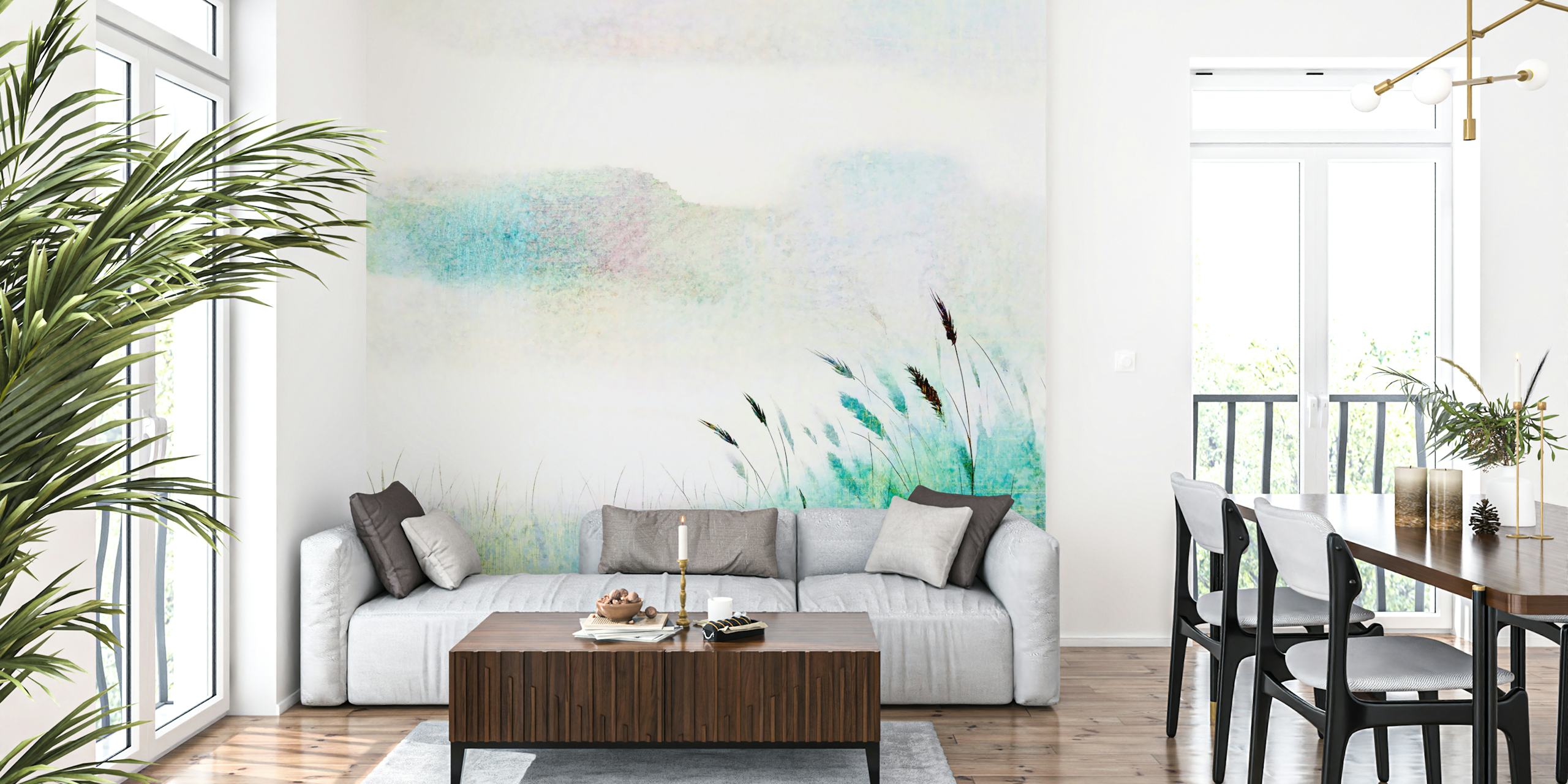 Ethereal Grassland Hues wallpaper in a room