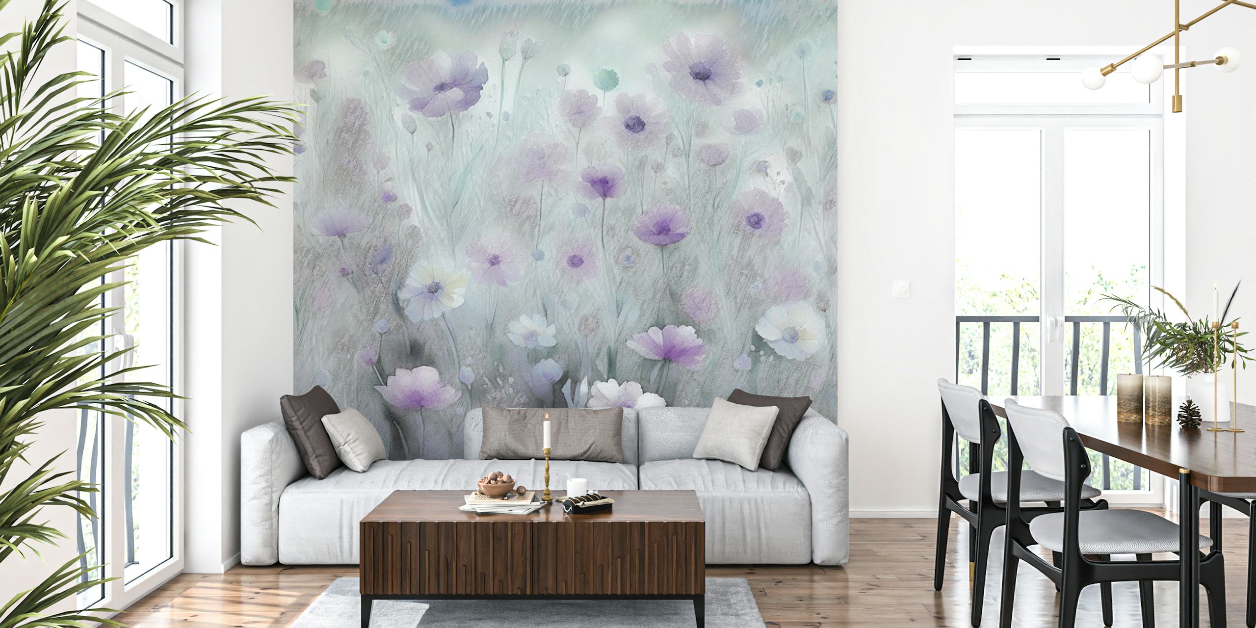 Purple and white floral design with soft gradients wallpaper