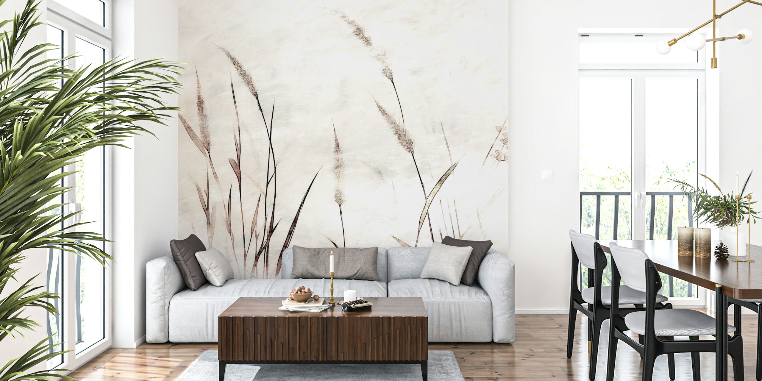 Delicate floral grass design in soft neutrals wallpaper