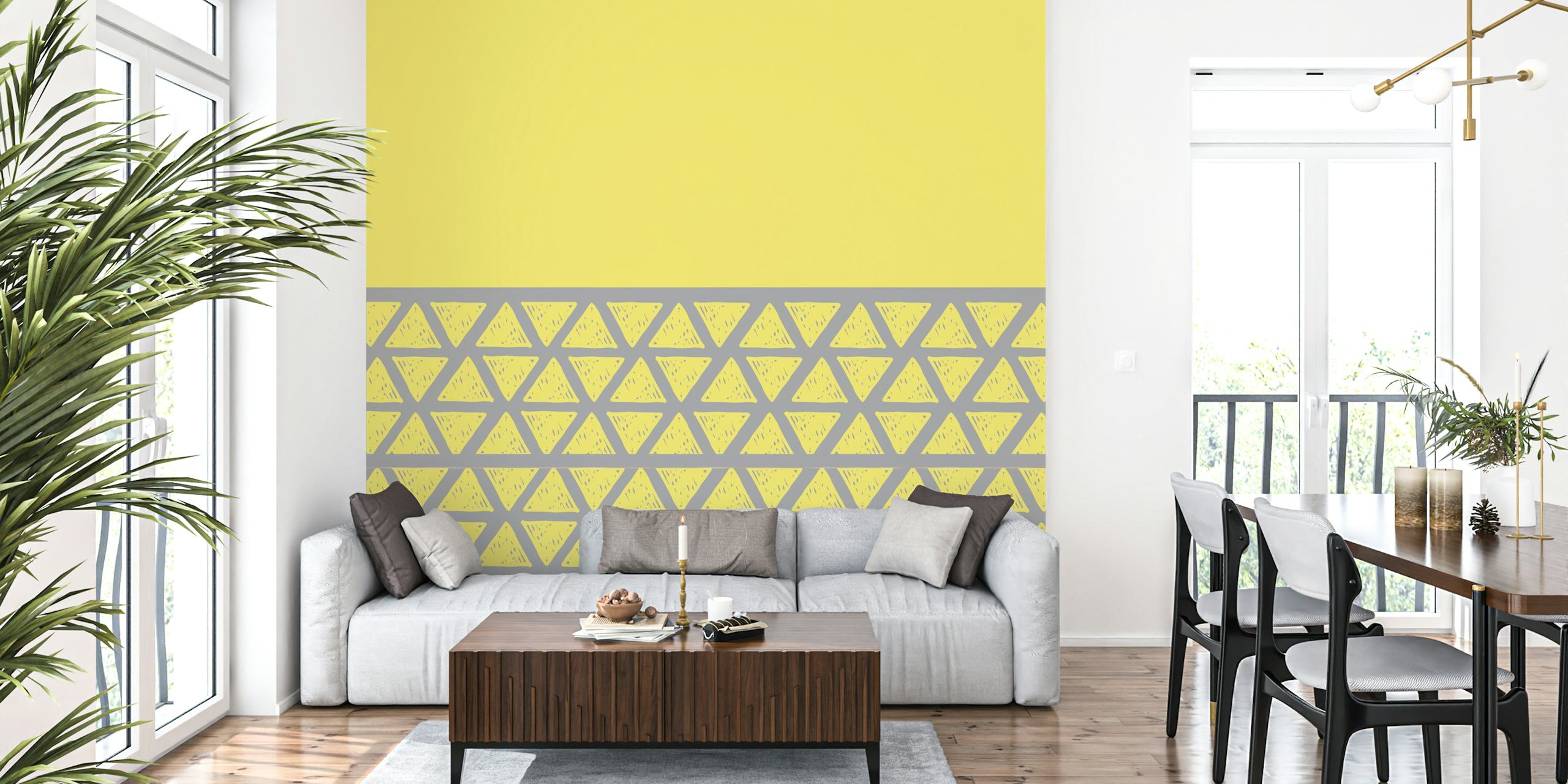 Sunkissed Triangles Saffron Yellow wallpaper in a room