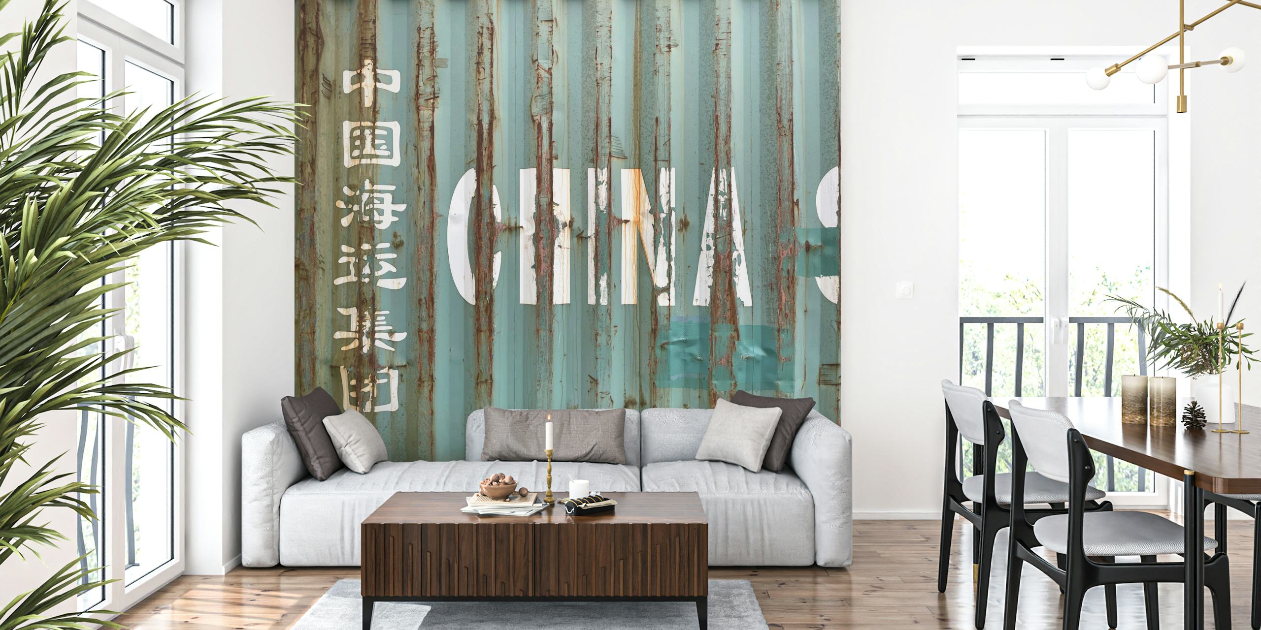 Grunge style China shipping container wallpaper