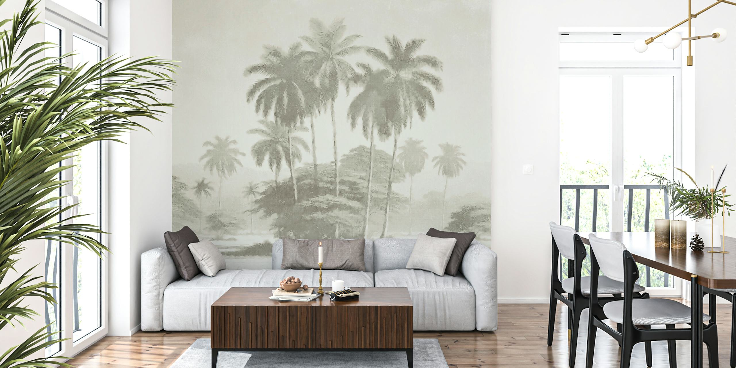 Antique rainforest landscape wallpaper in a room