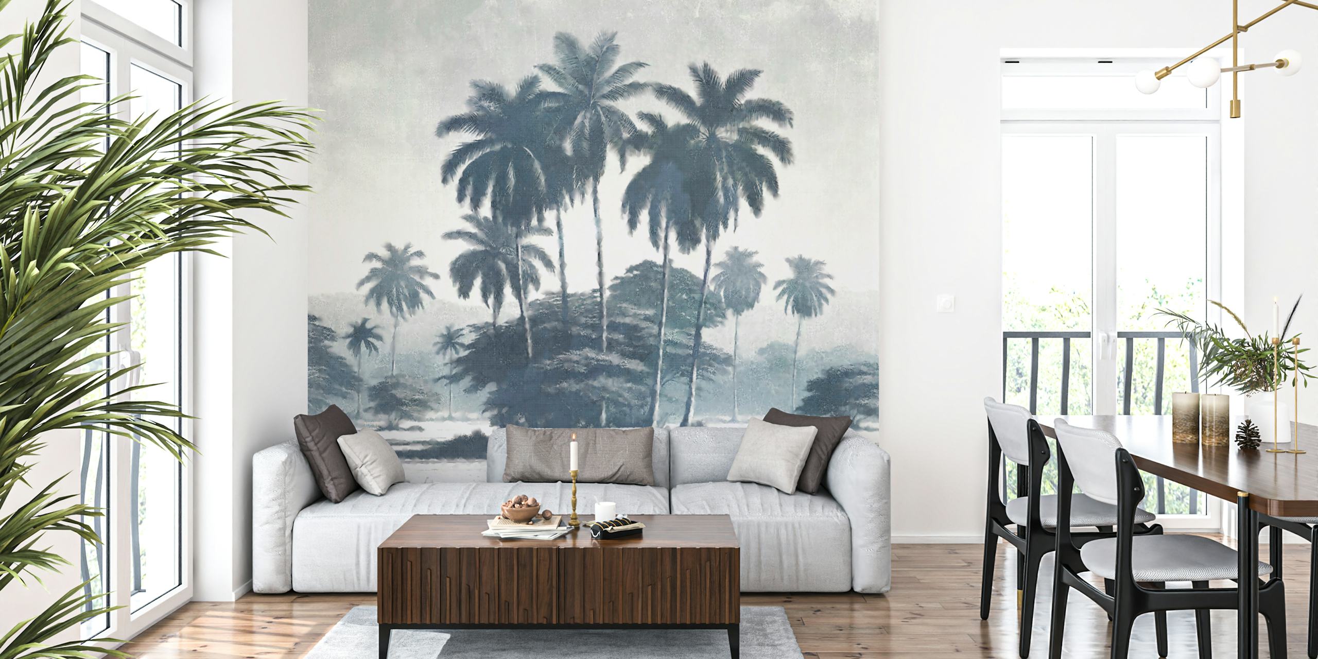 Vintage jungle landscape wallpaper in a room
