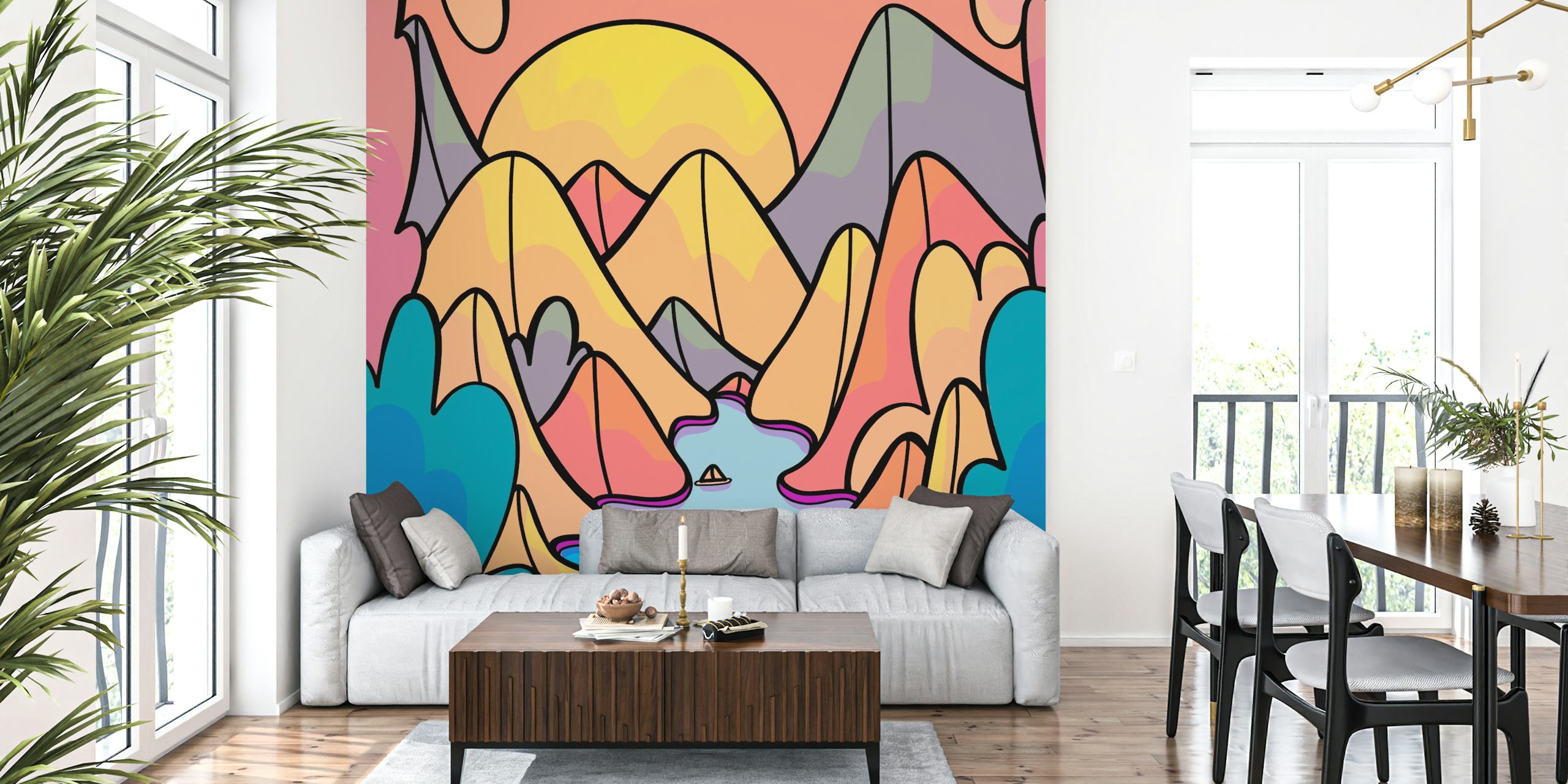 Blue riverway wallpaper in a room