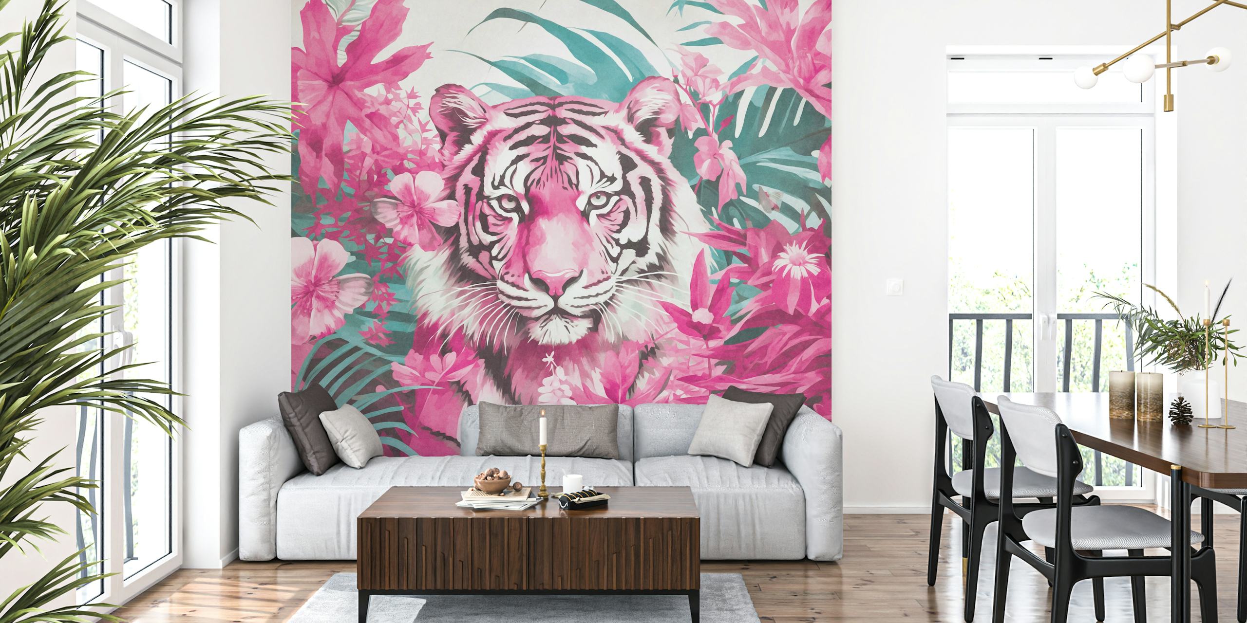 Wild Tiger Jungle Paradise design de papel de parede