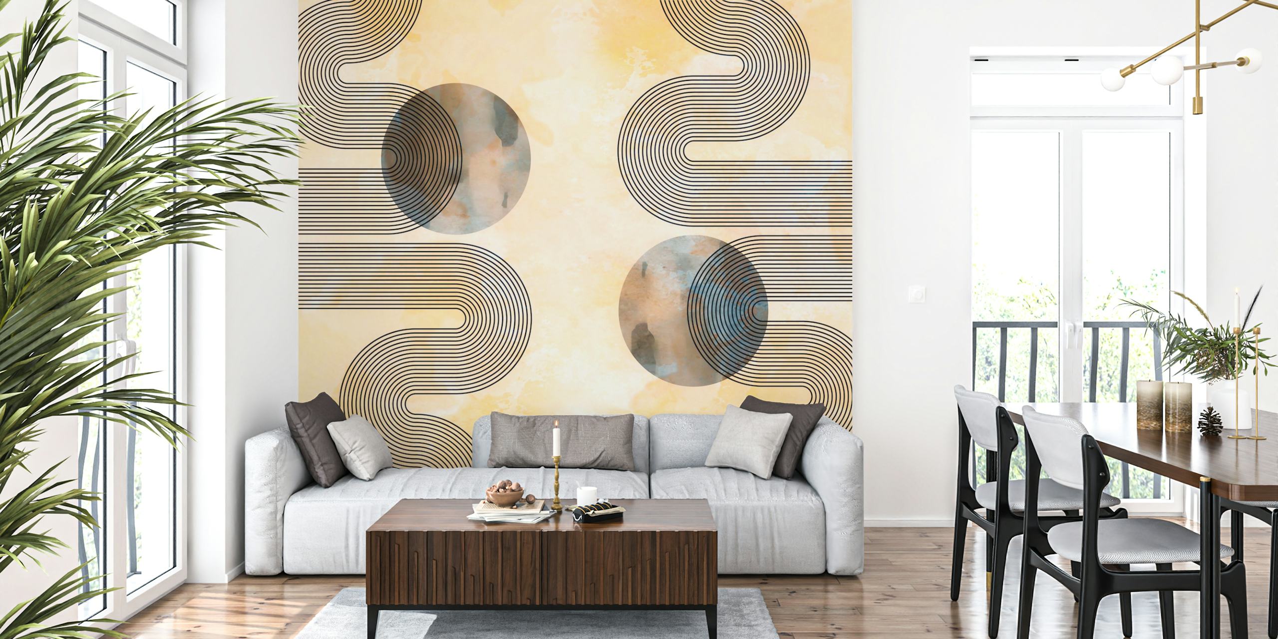 Geometric Retro Waves wallpaper in a room