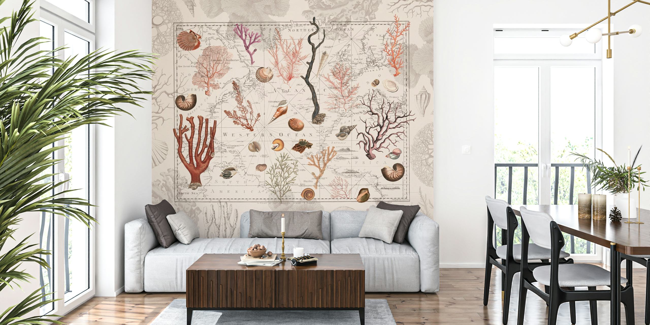 Vintage Map Tapete mit Meereslebensdesigns