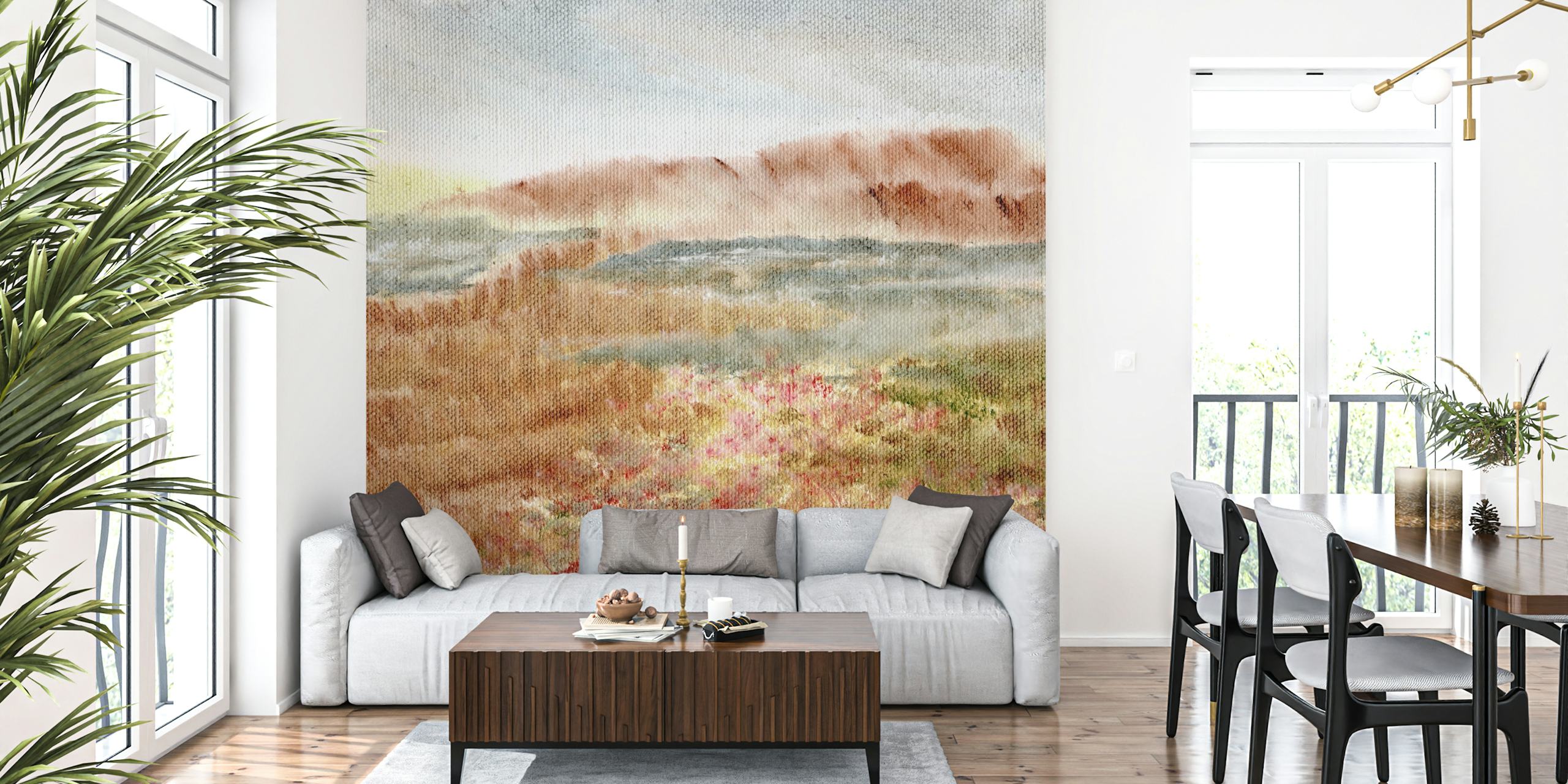 Blurry watercolour landscape papel de parede em uma sala