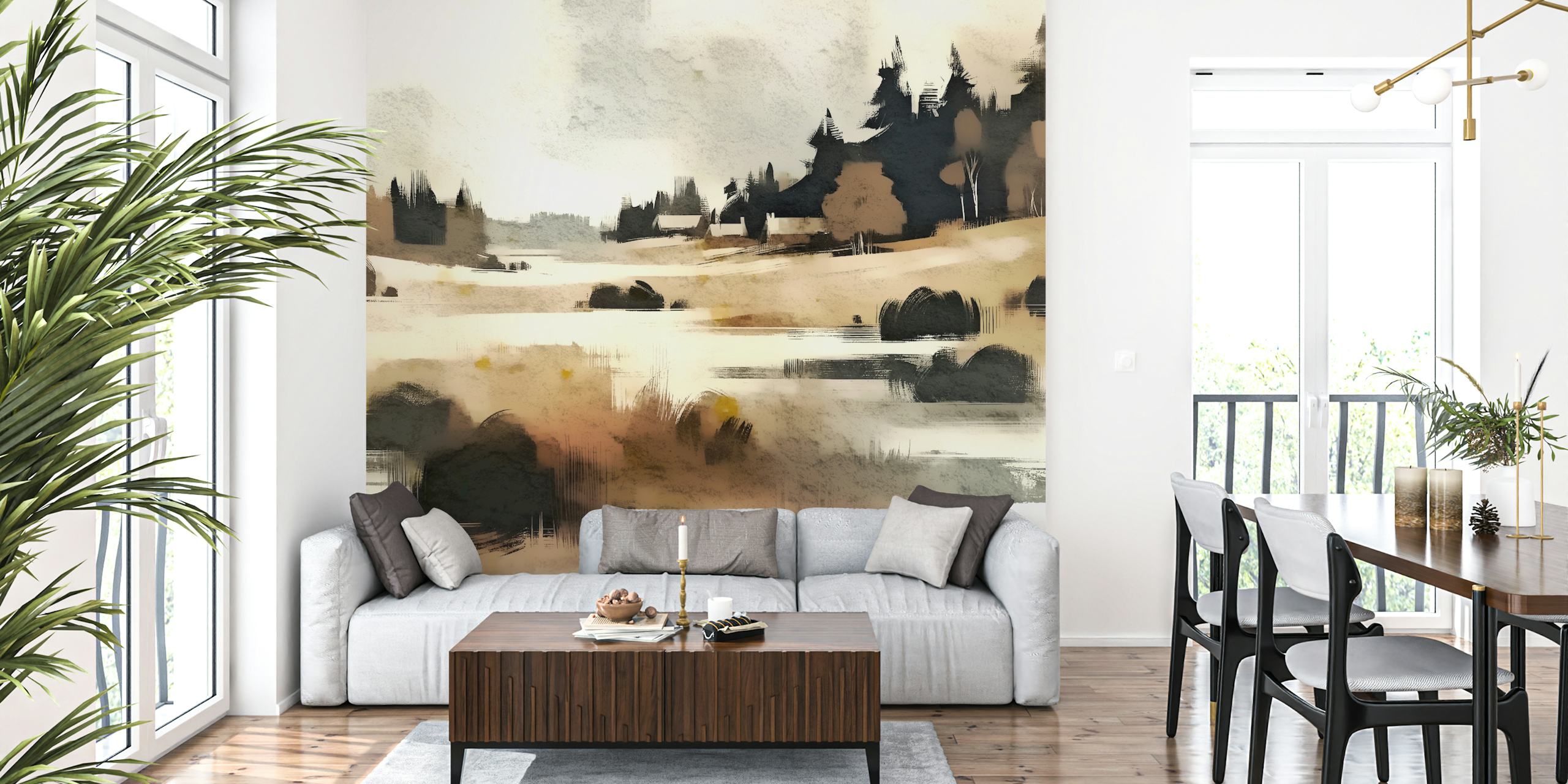Autumn Lakeside Tranquility Tapete in einem Zimmer